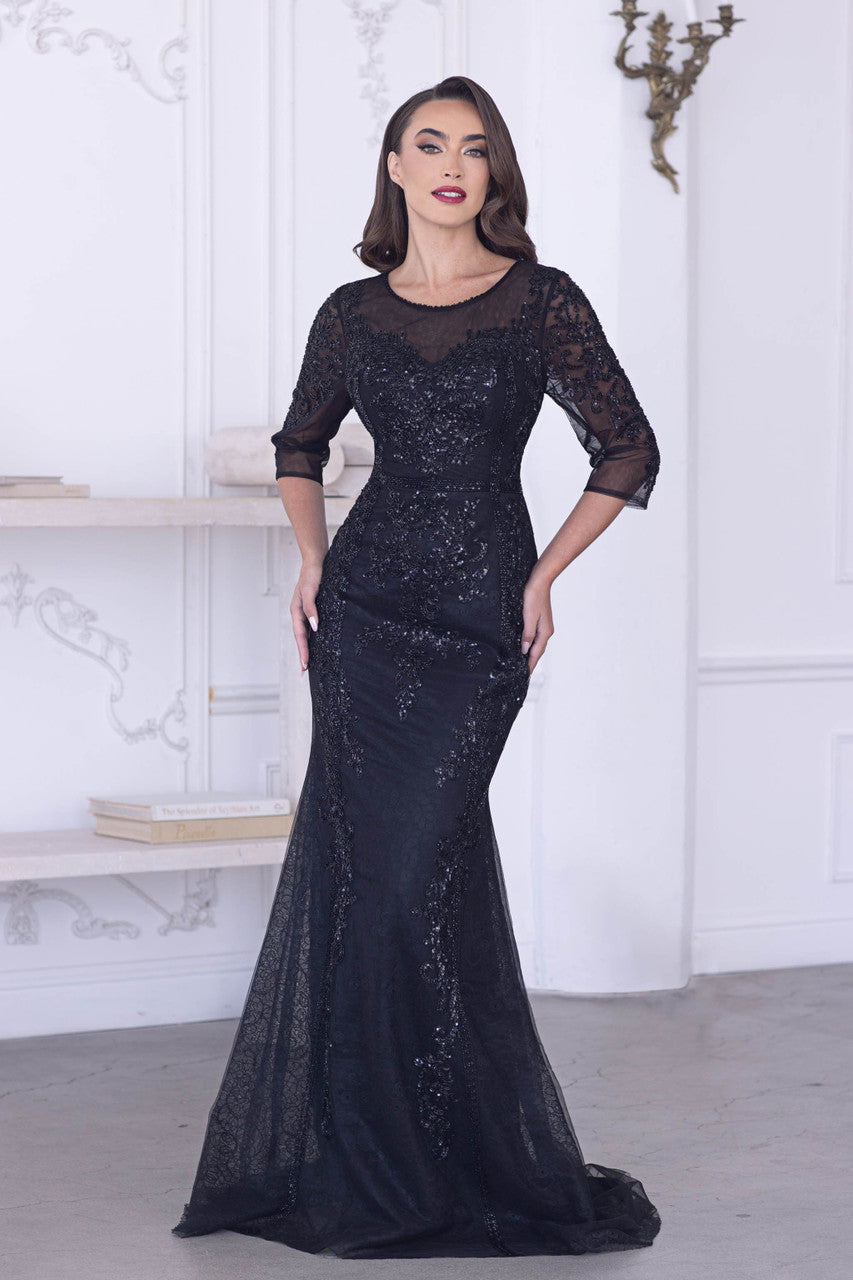 Mother of the Bride Dresses Long Formal Beaded Mother of the Bride Dress Lenovia 8369 Black
