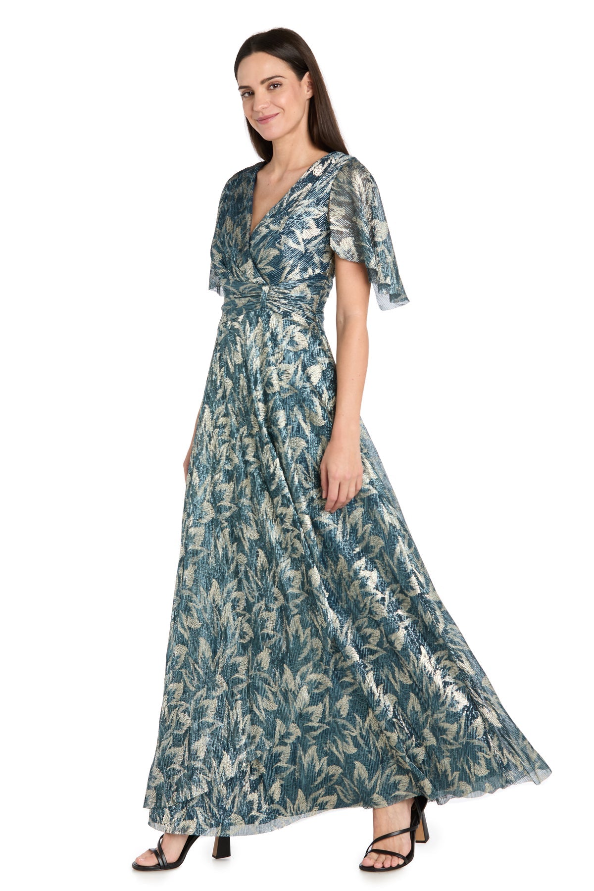 Prom Dresses Fitted Print Formal Long Prom Dress Spruce/Gold