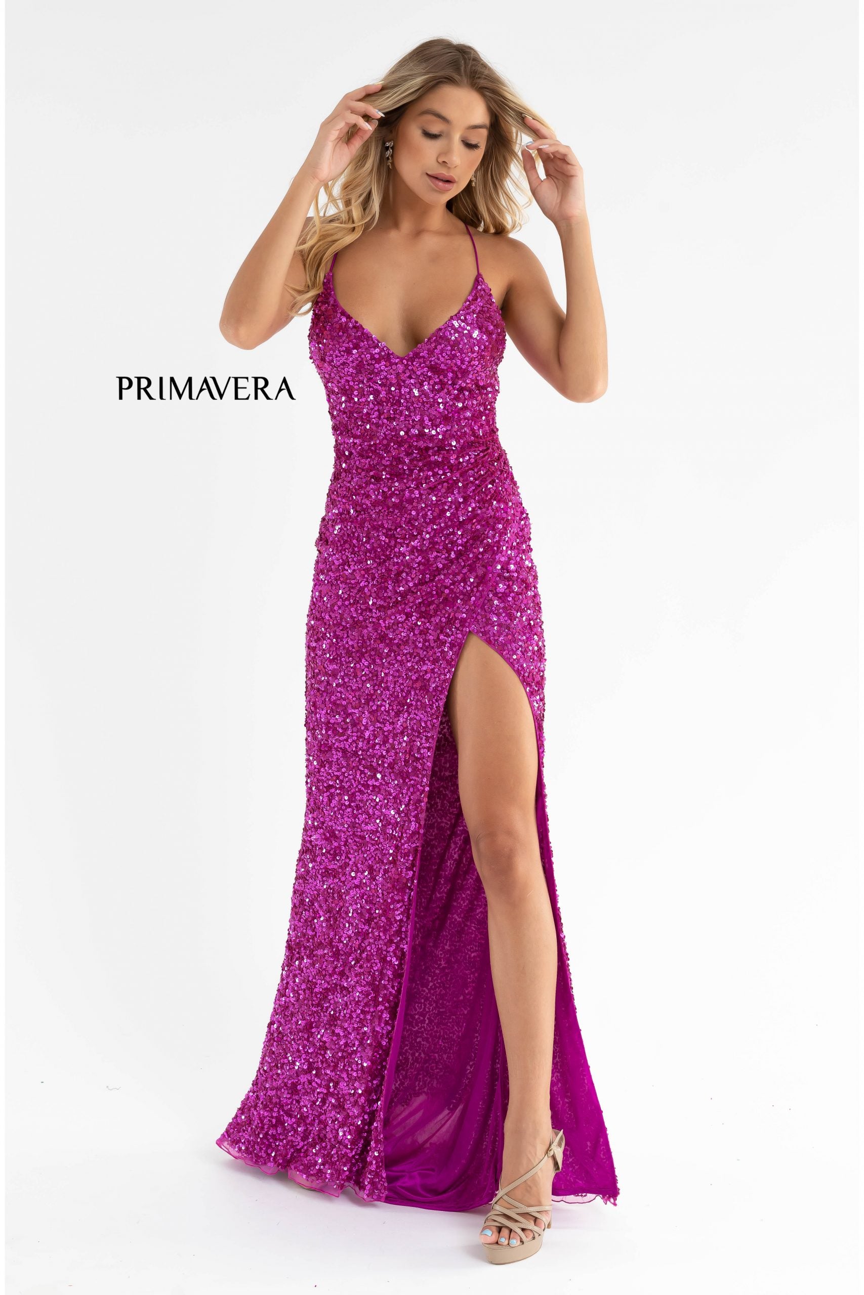 Prom Dresses Prom Long Formal Sequin Dress Fushia