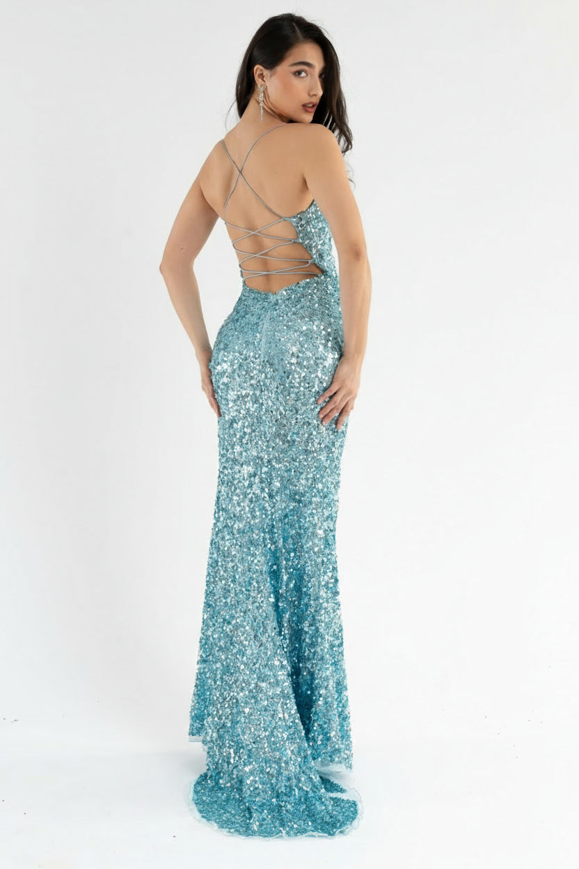 Prom Dresses Long Fitted Formal Sequin Prom Gown Perriwinkle