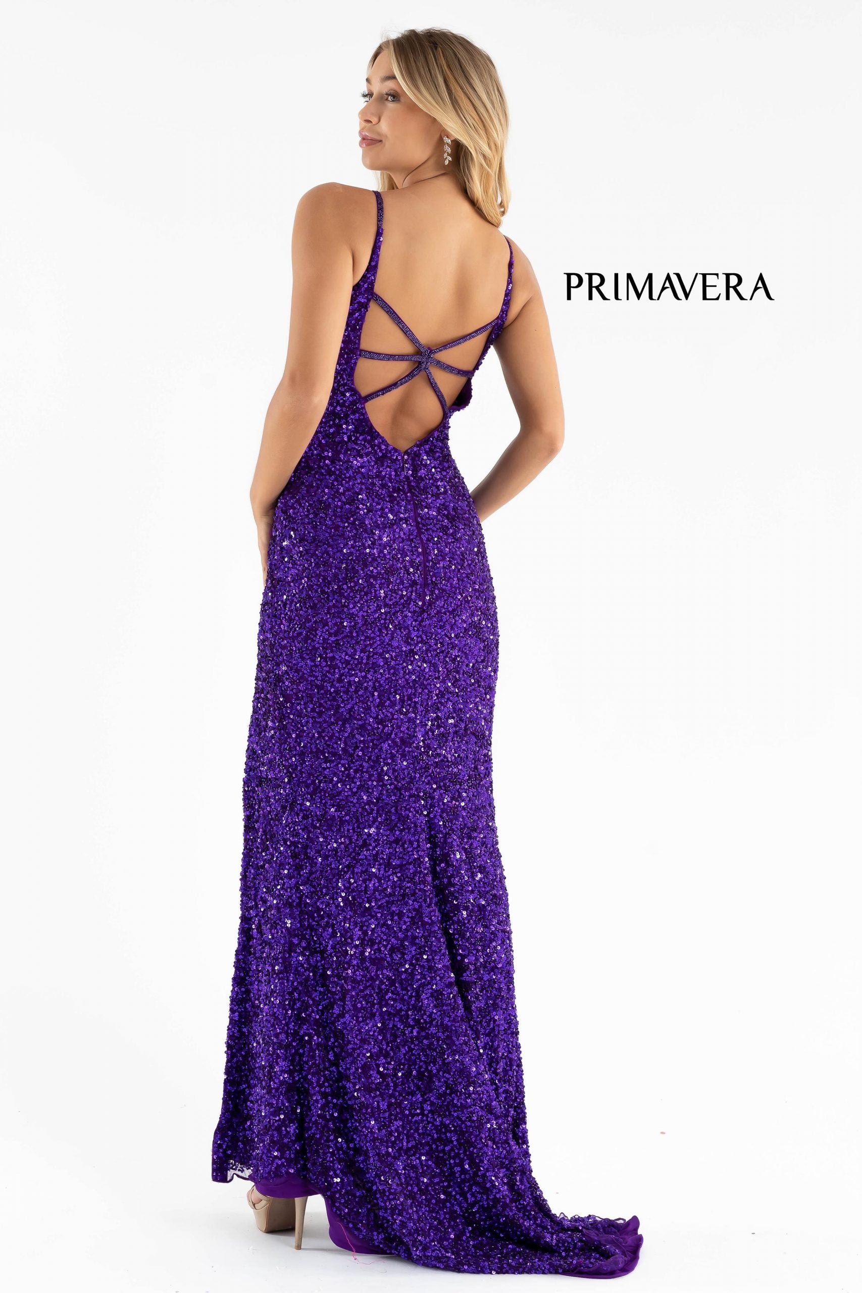 Prom Dresses Long Fitted Sequin Formal Slit Prom Gown Purple