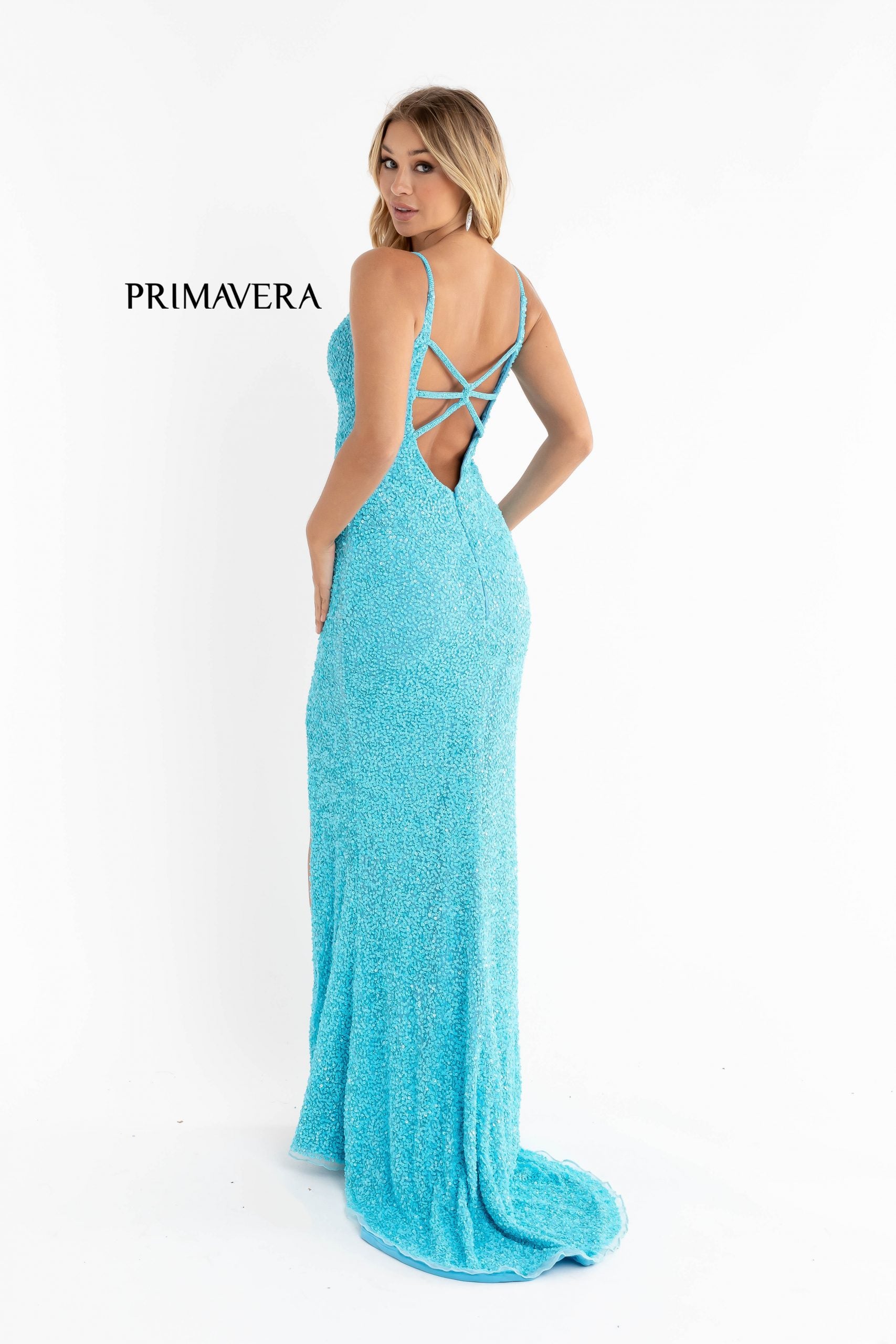 Prom Dresses Long Fitted Sequin Formal Slit Prom Gown Turquoise