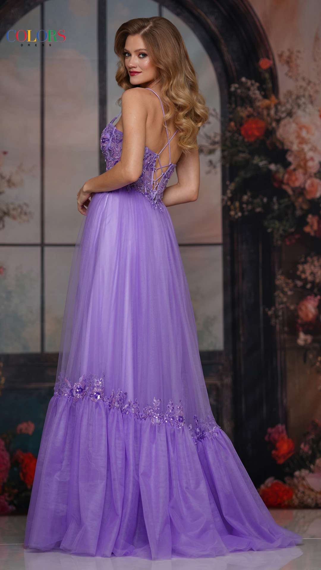 Prom Dresses Lace Applique Long Formal A Line Corset Prom Dress Lavender
