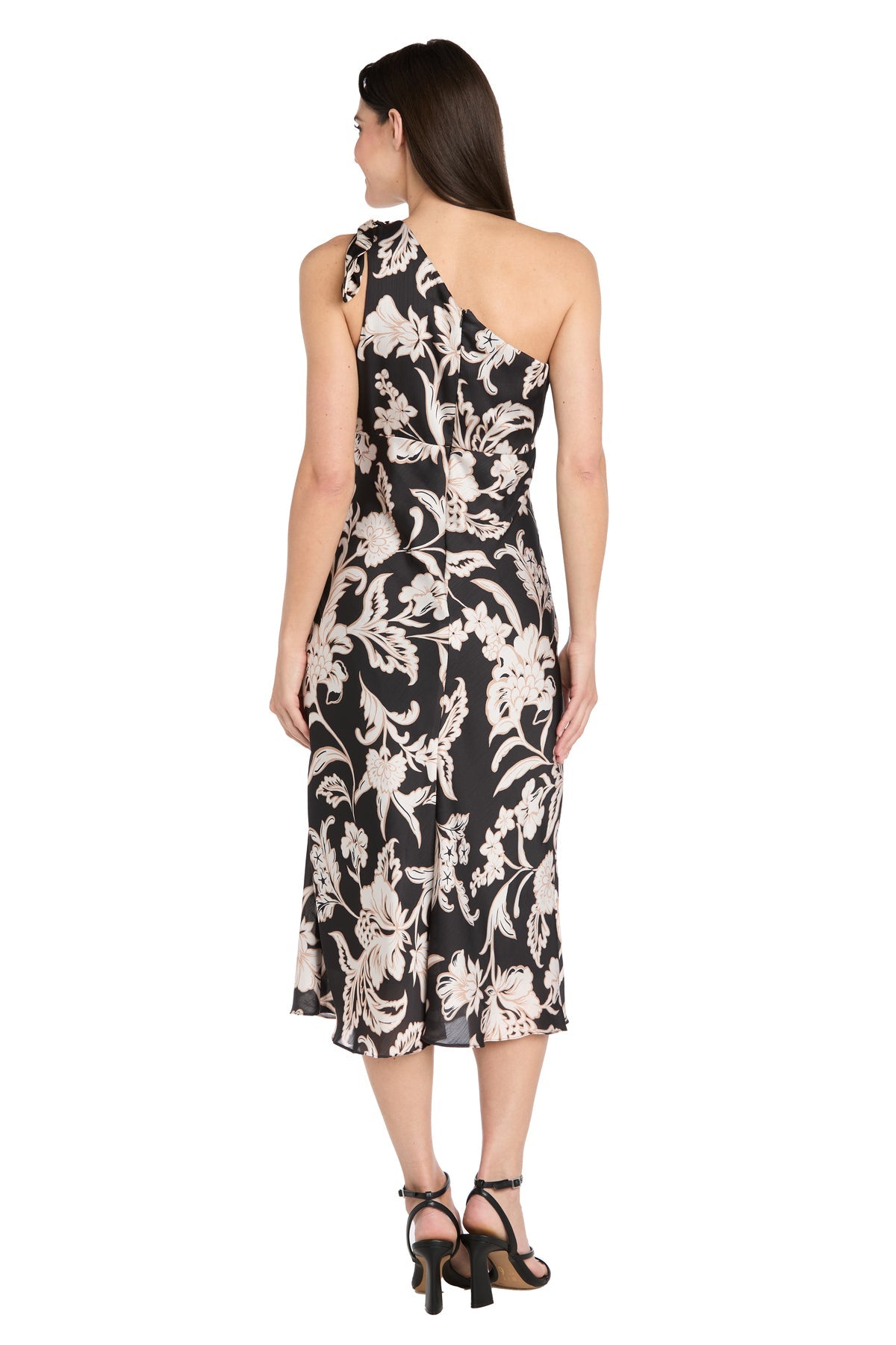 Cocktail Dresses Midi Floral Print Cocktail Dress Black/Tan/Ivory