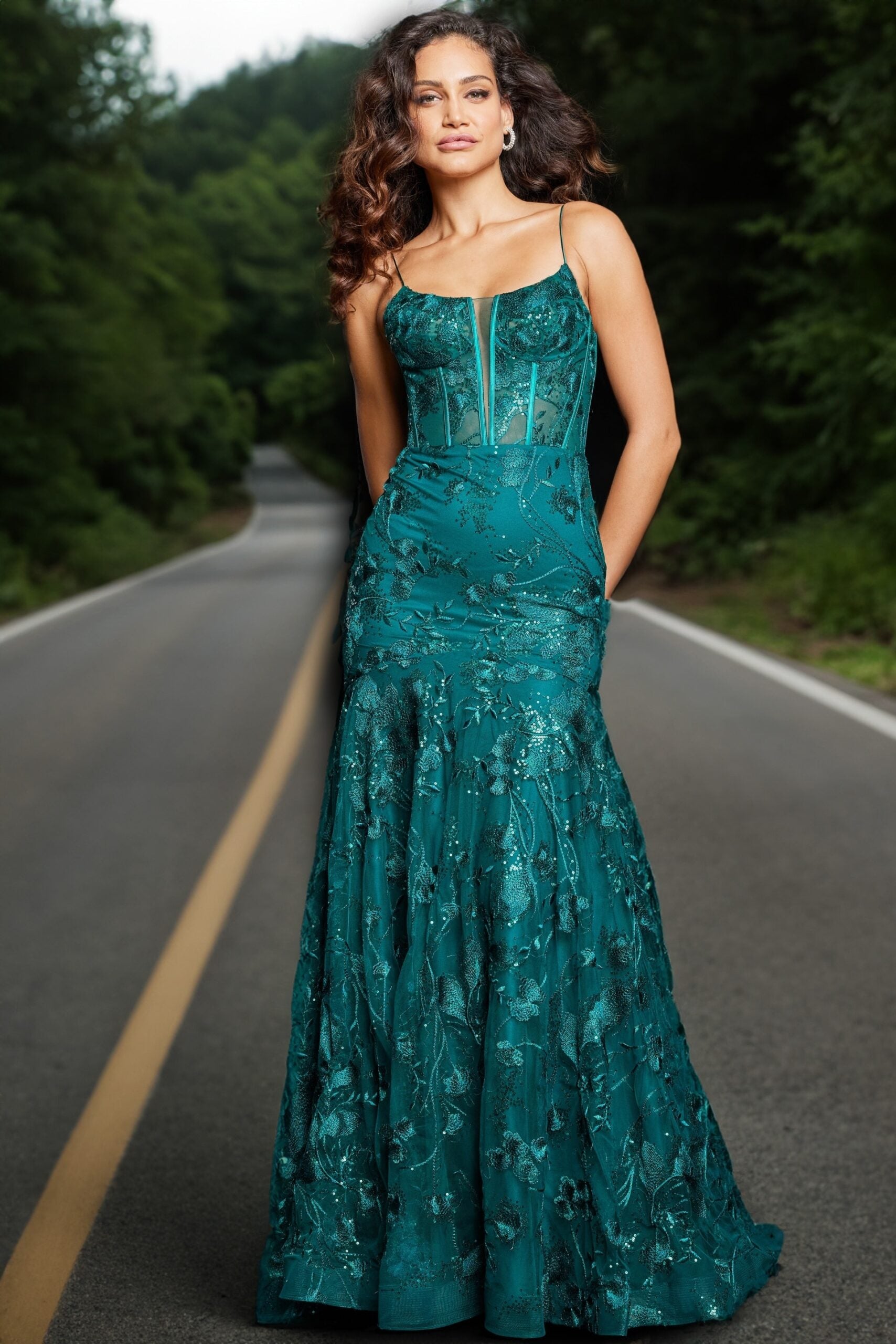 Prom Dresses Long Fitted Sequins Formal Corset Prom Dress Dark Green