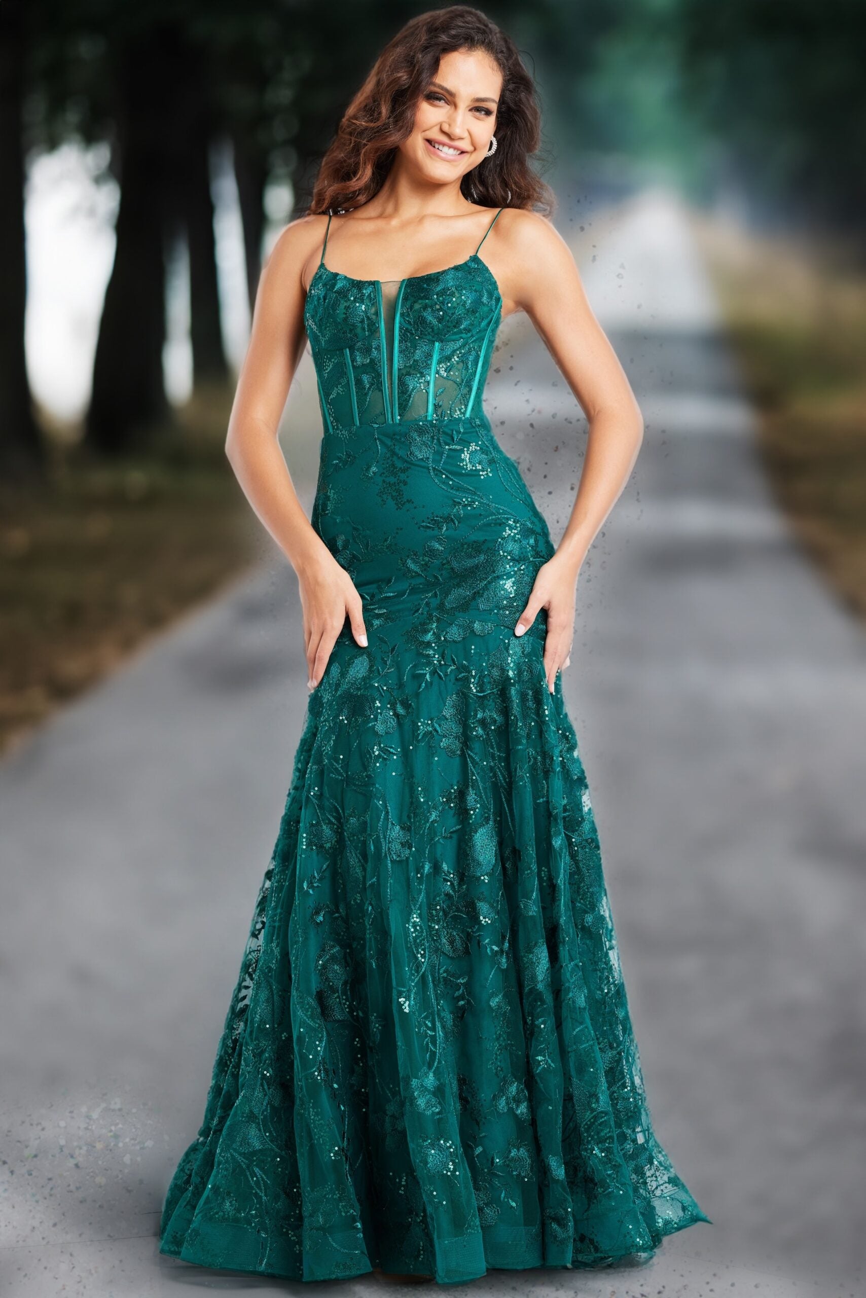 Prom Dresses Long Fitted Sequins Formal Corset Prom Dress Dark Green