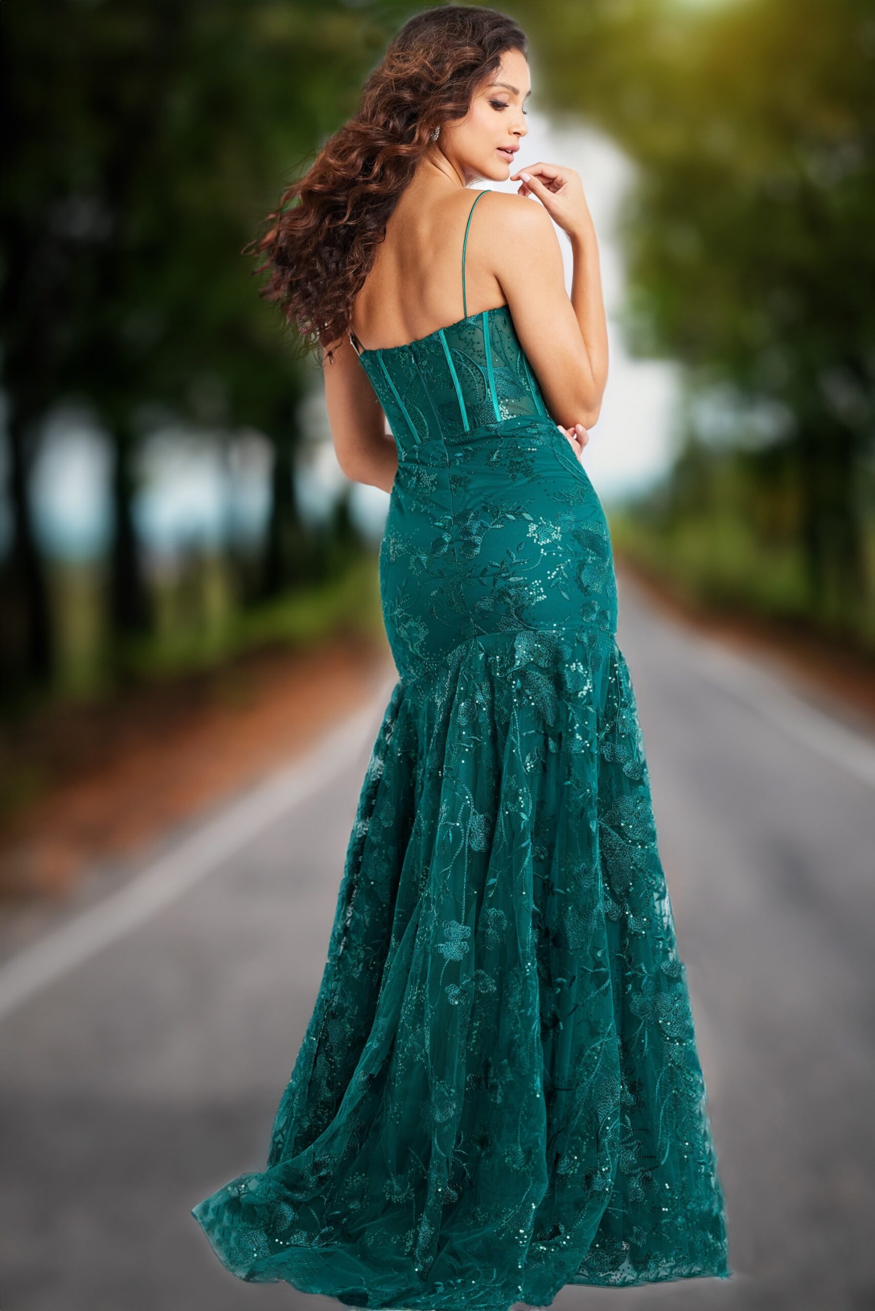 Prom Dresses Long Fitted Sequins Formal Corset Prom Dress Dark Green