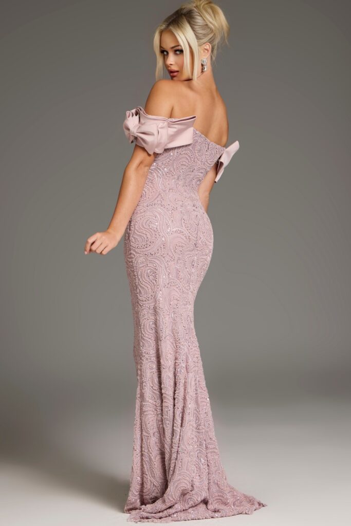 Formal Dresses Long Fitted Formal Ruffled Sleeve Evening Dress Mauve