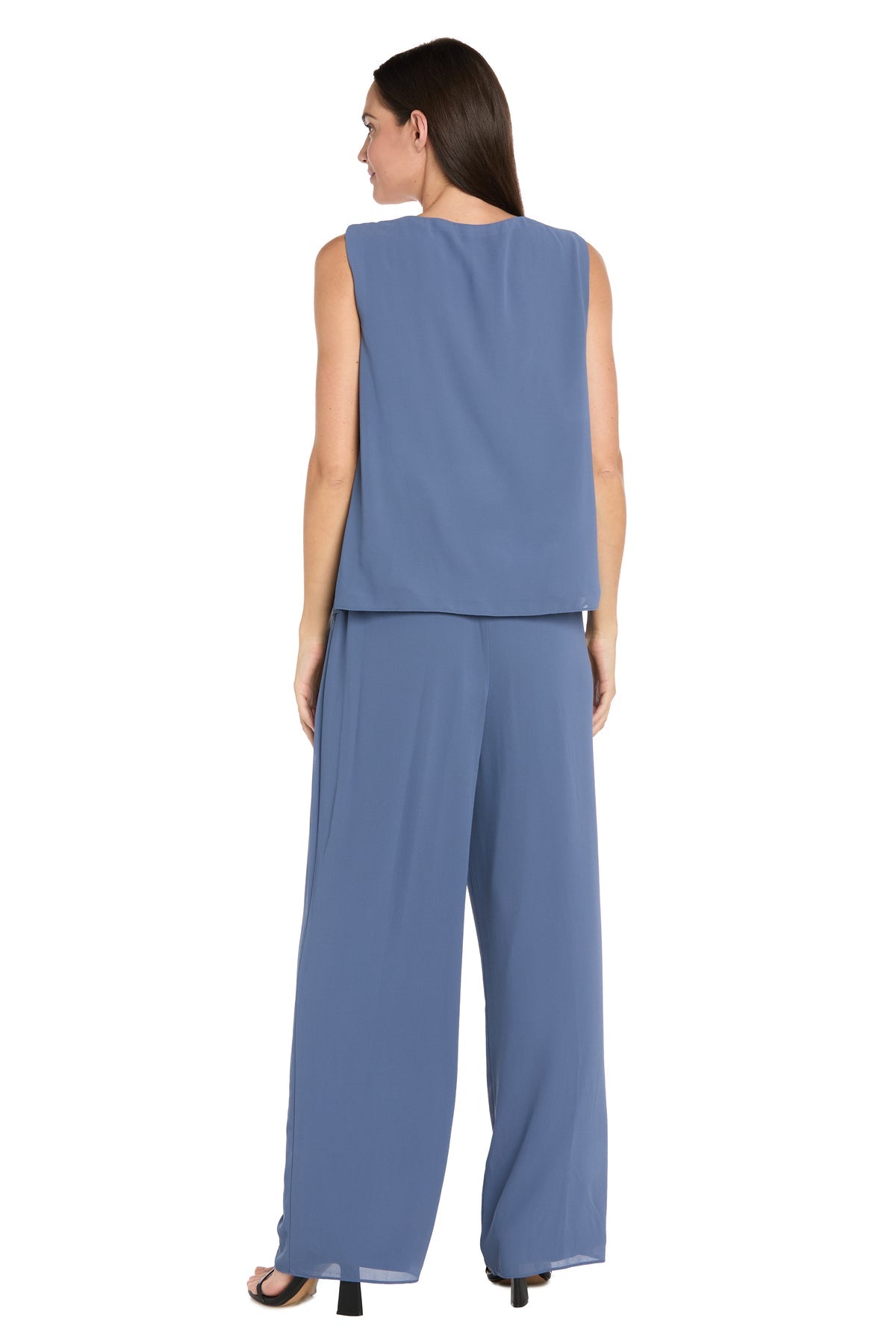Scoop Neck Long Chiffon Pant Set by R&M Richards 3811P in Dark Slate