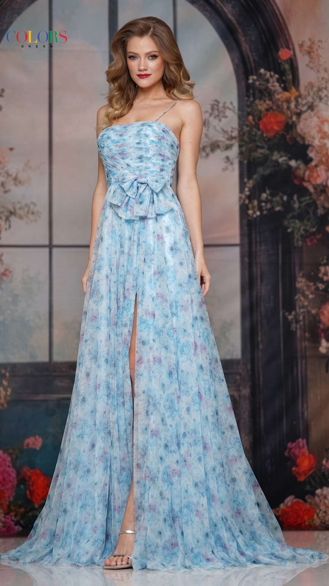 Prom Dresses Long Formal Print A Line Prom Dress Blue