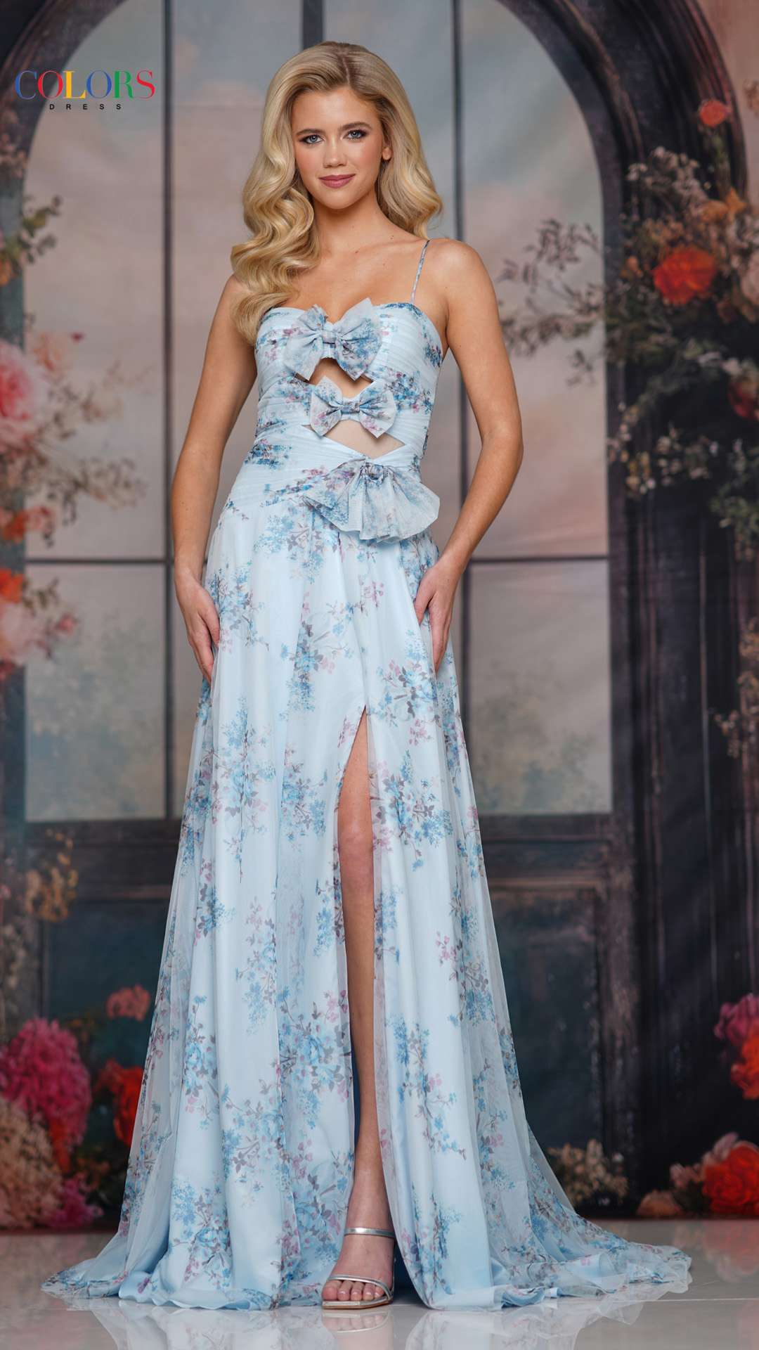 Prom Dresses Print A Line Long Formal Prom Dress Blue Multi
