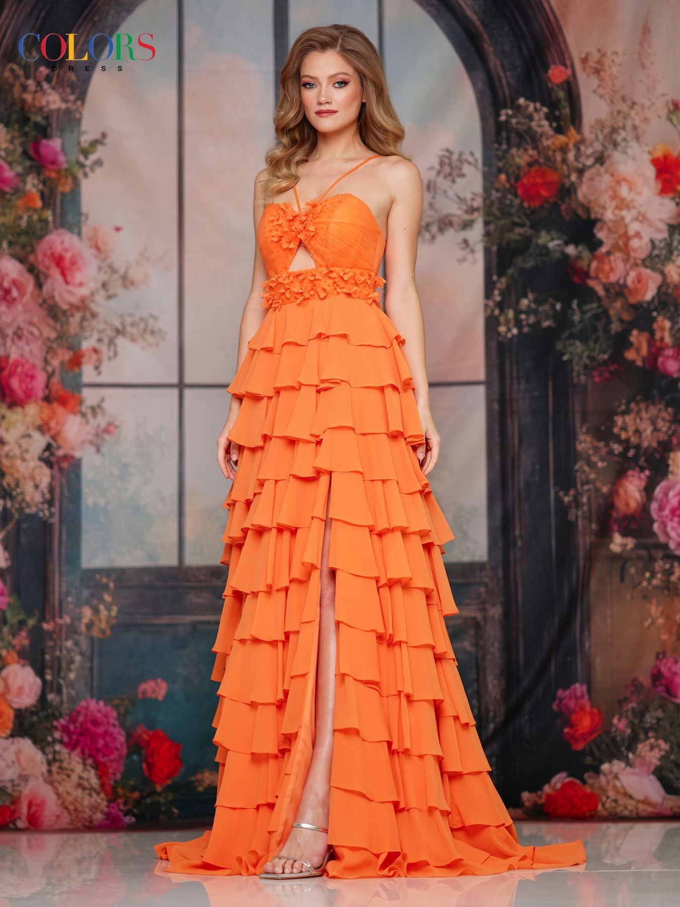 Prom Dresses Floral Long Formal Prom Dress Orange