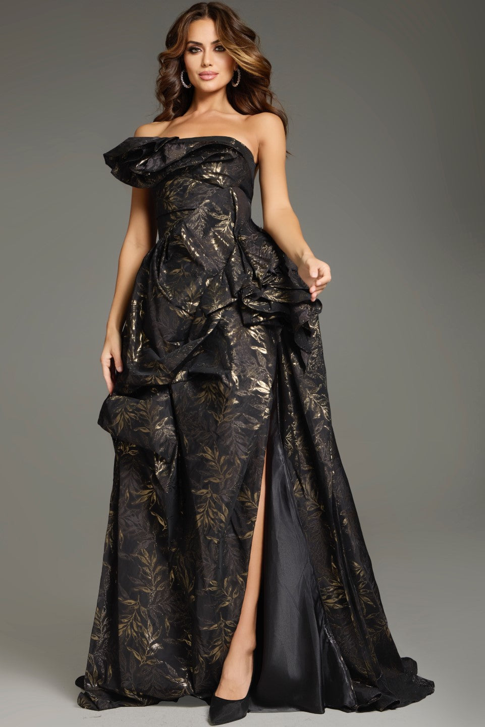 Formal Dresses A Line Formal Ruffled Evening Long Dress Brown/Black