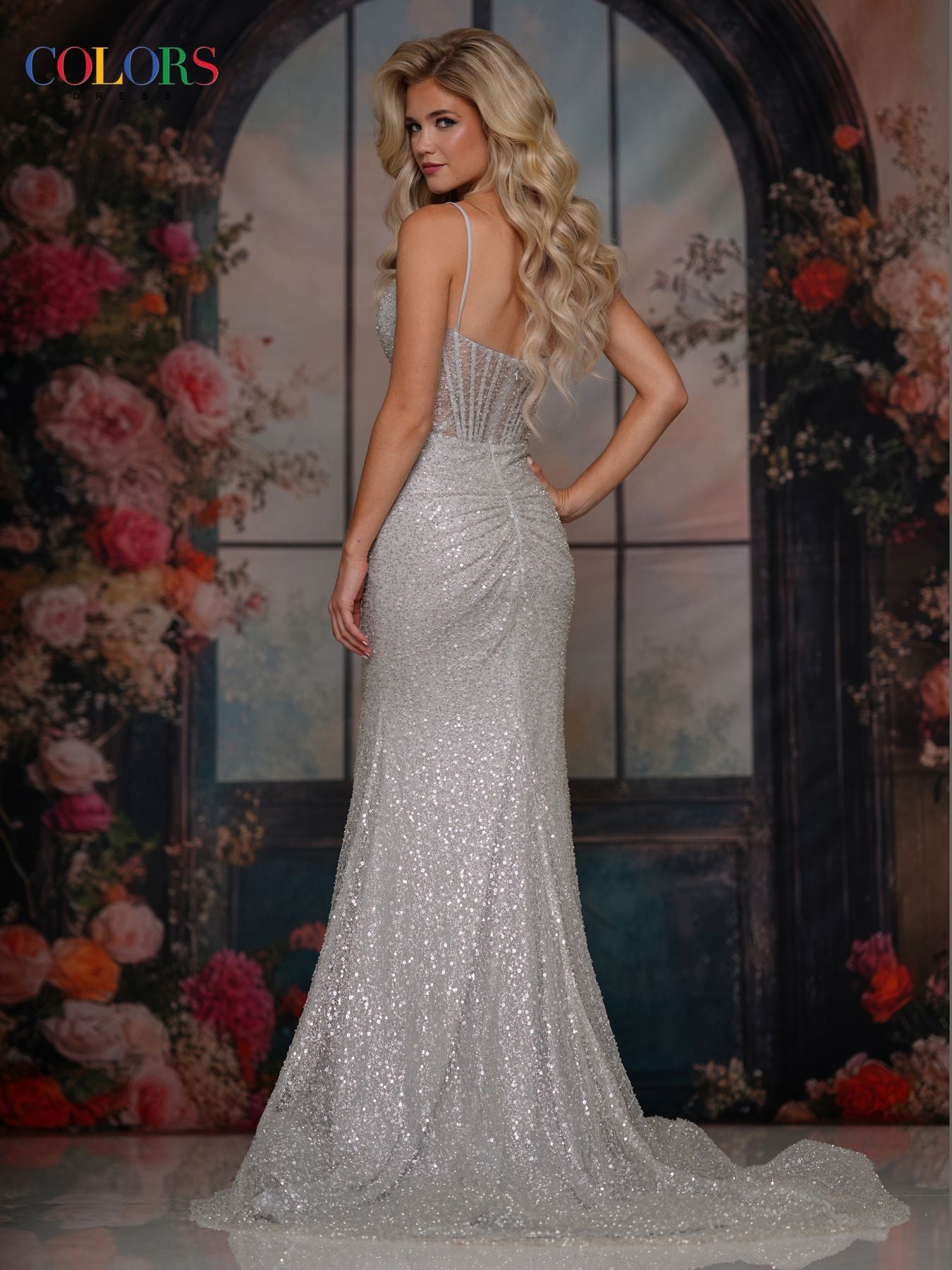 Prom Dresses Beaded Sequin Long Formal Prom Dress Silver