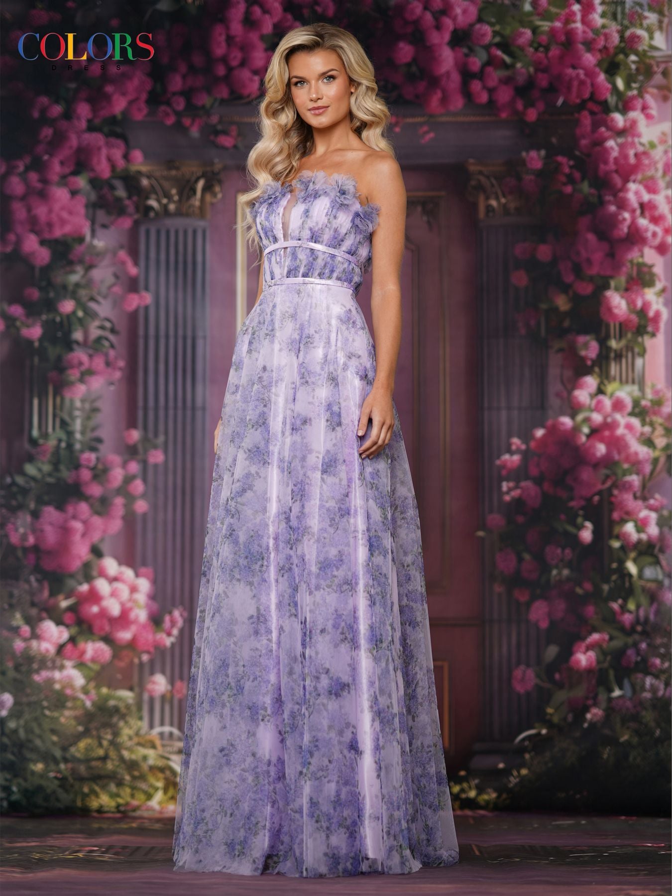 Prom Dresses Long Formal 3D Floral Print A Line Prom Dress Lilac