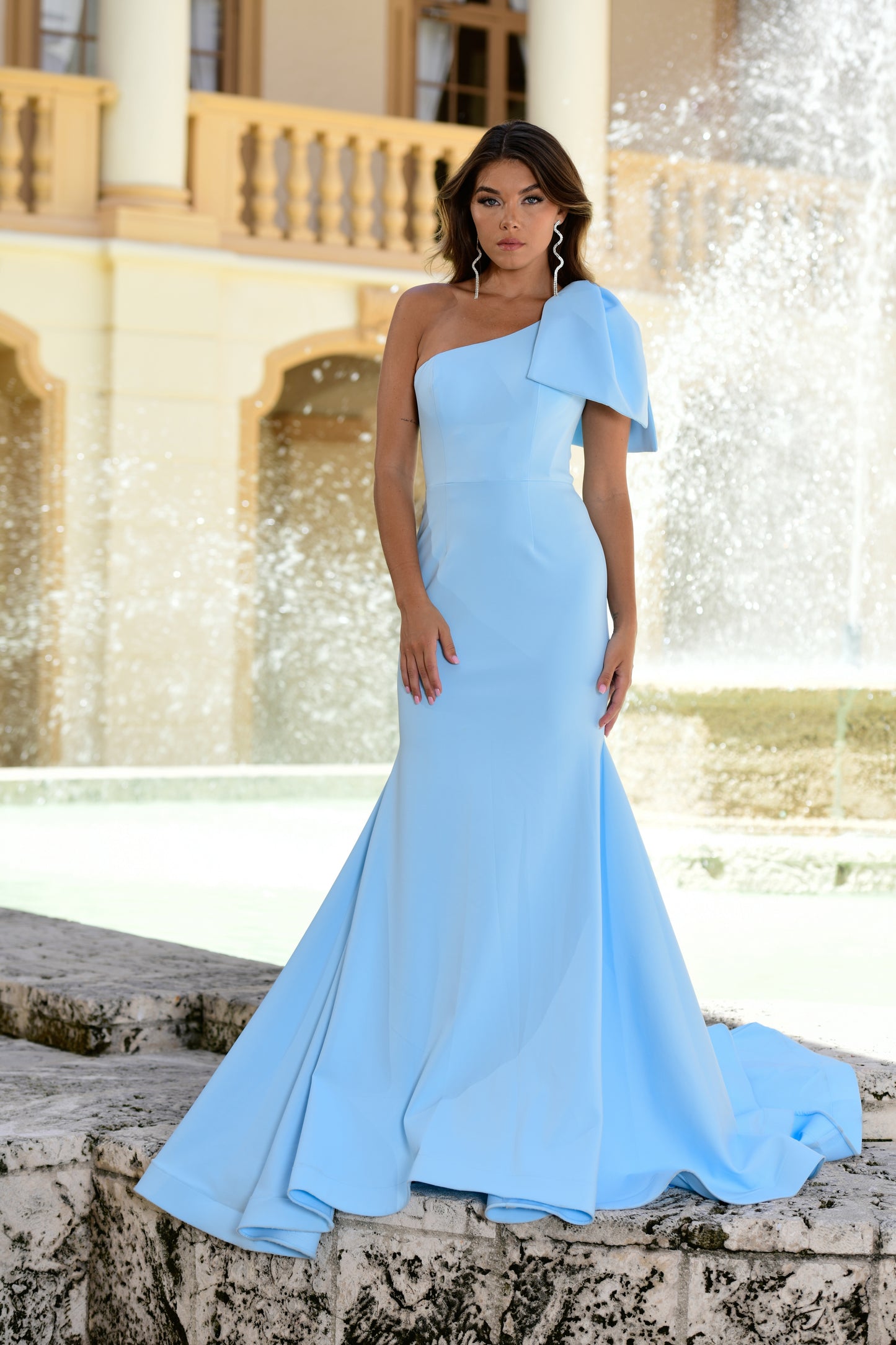 Prom Dresses Formal Oversized Bow Prom Long Mermaid Dress Light Blue