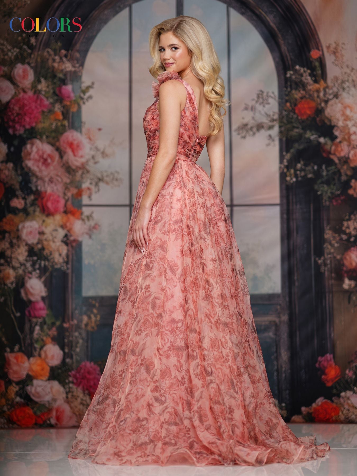 Prom Dresses Floral Print Long Formal Prom Long Dress Terracotta