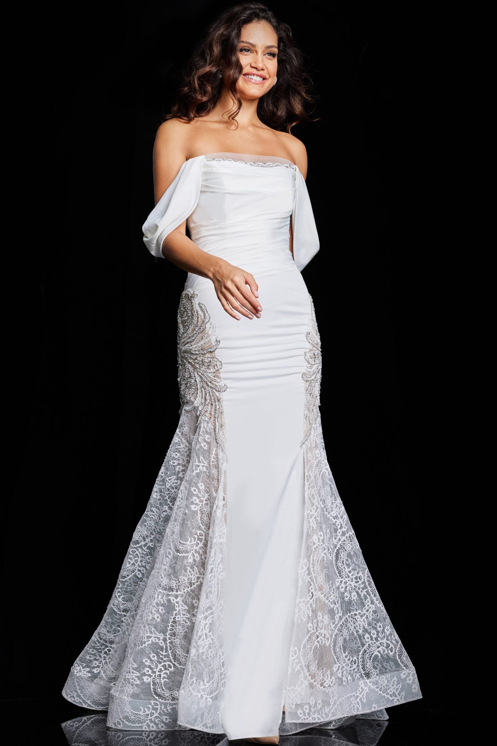 Prom Dresses Long Beaded Formal Evening mermaid Dress Ivory