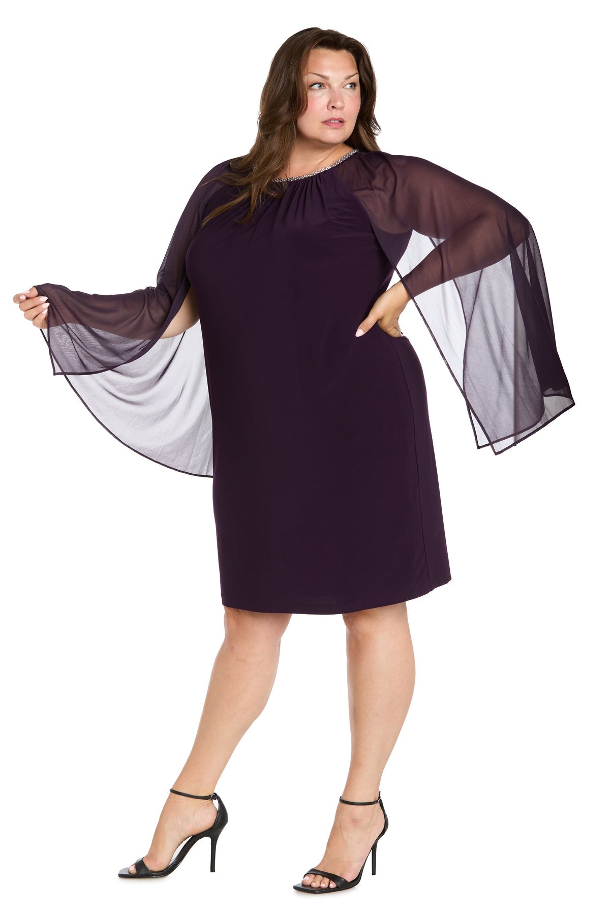 Plus Size Dresses Short Cocktail Cape Plus Size Dress R&M Richards 3857MW Wine