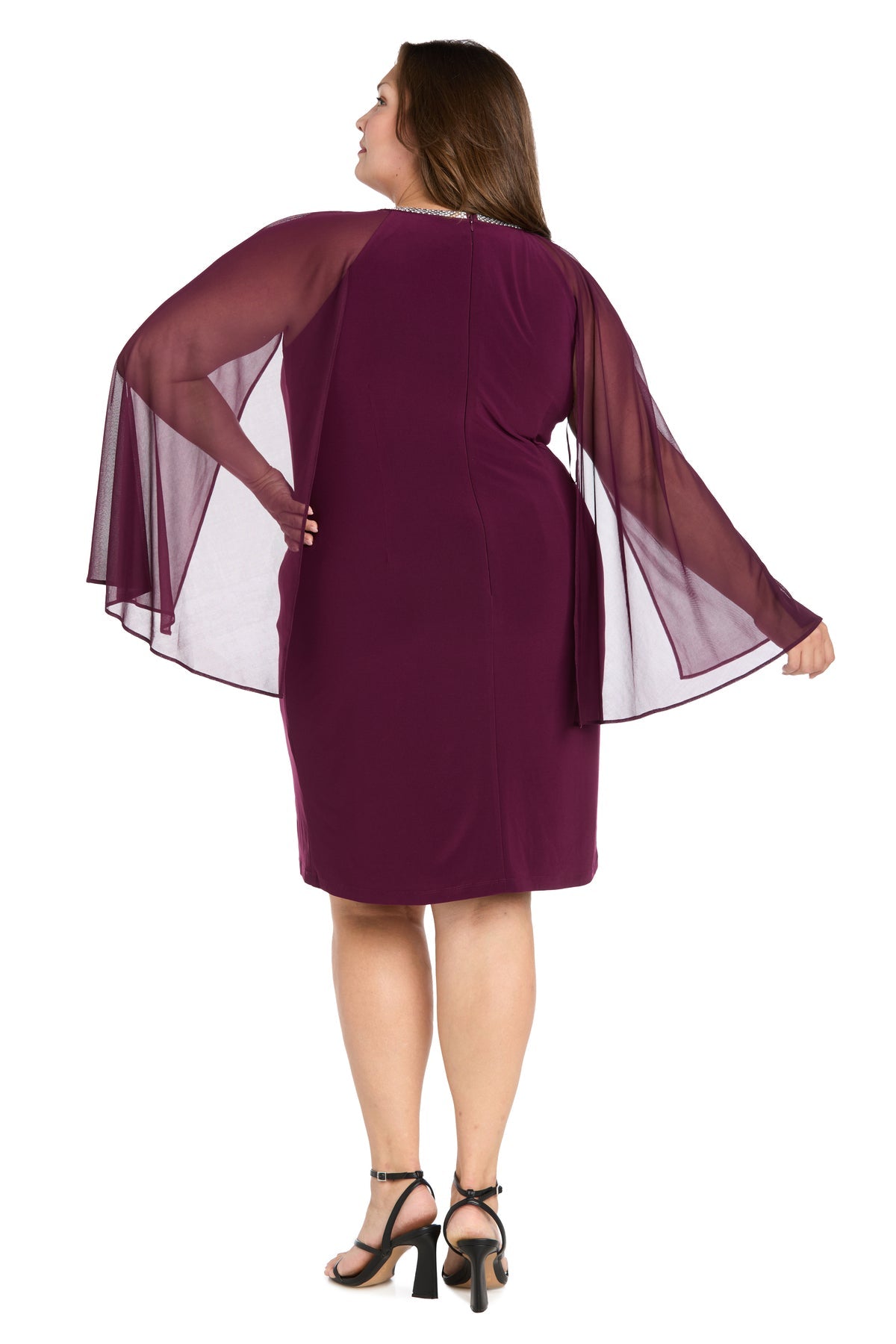 Plus Size Dresses Short Cocktail Cape Plus Size Dress R&M Richards 3857MW Plum