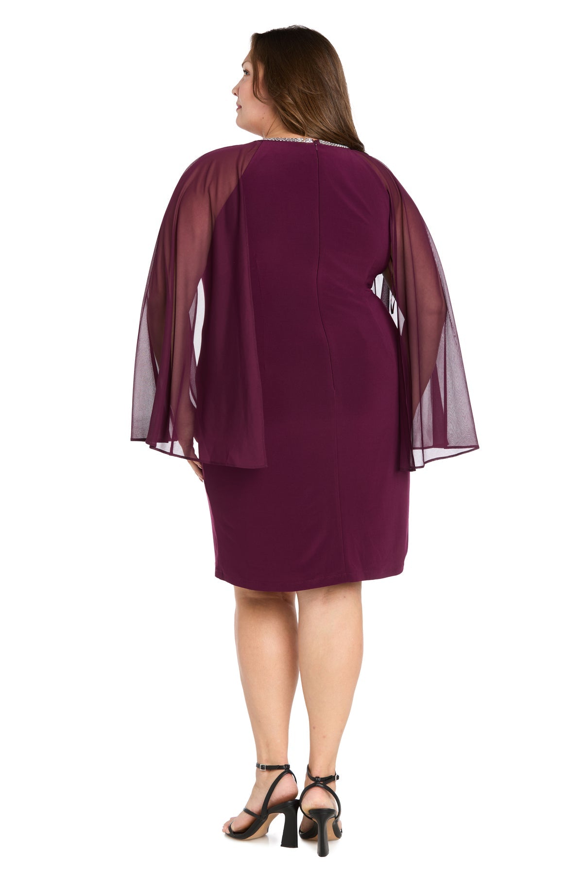 Plus Size Dresses Short Cocktail Cape Plus Size Dress R&M Richards 3857MW Plum