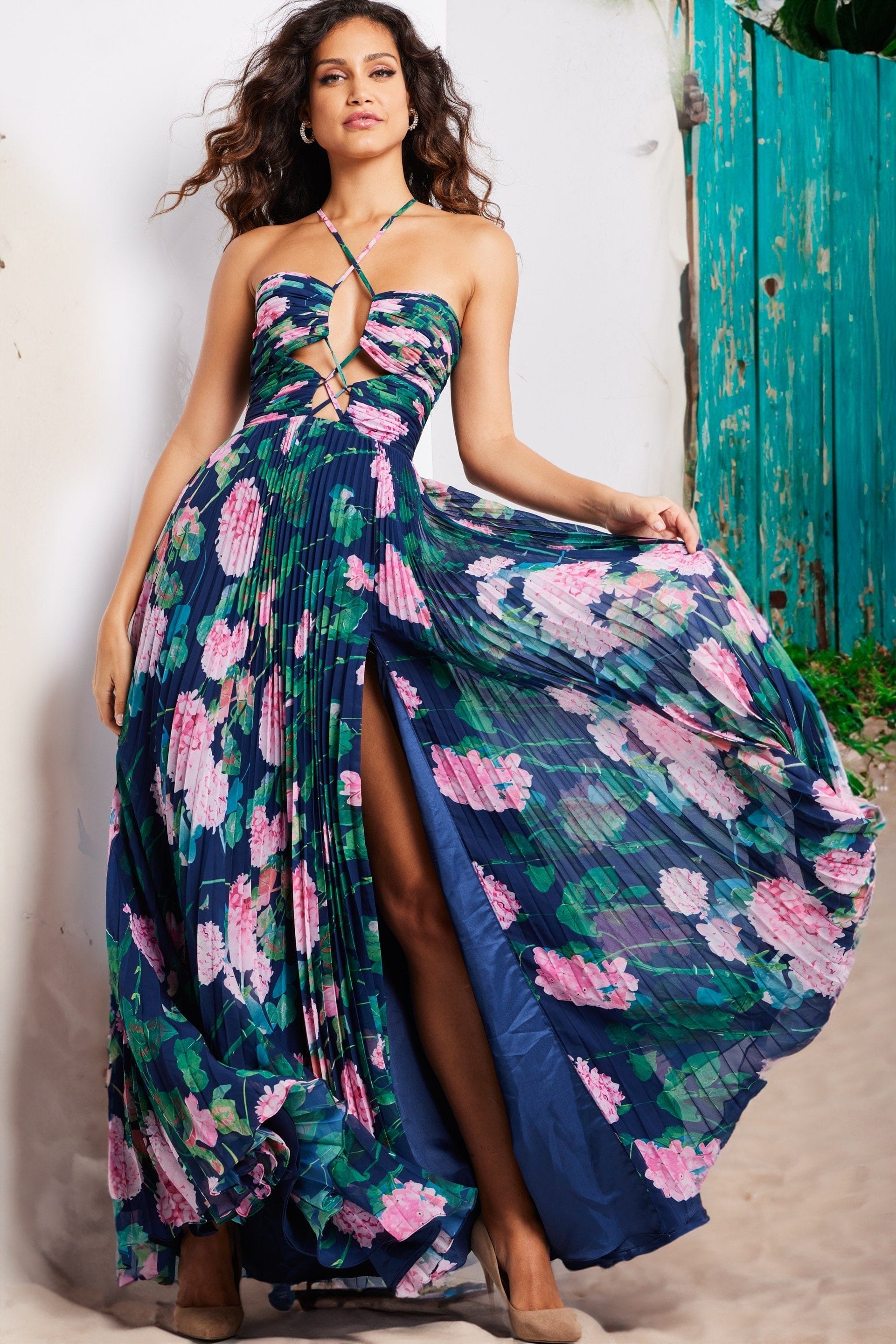 Navy/Multi Jovani 38638 Prom Long Floral Formal Dress