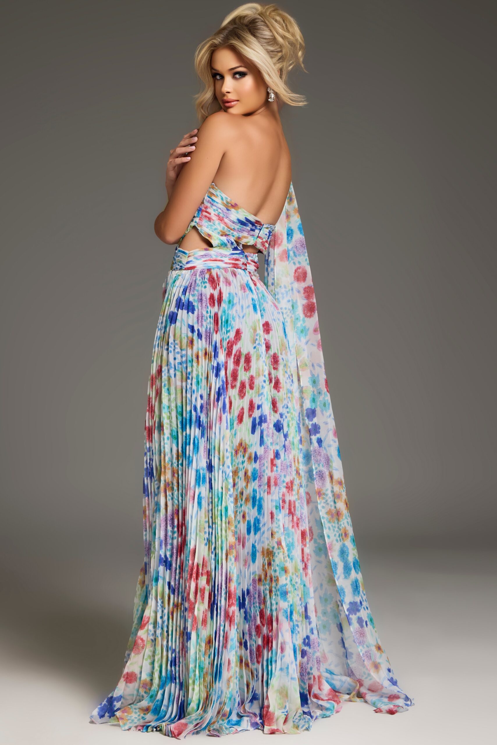 Prom Dresses Long Formal Pleated Floral Print Prom Dress Print
