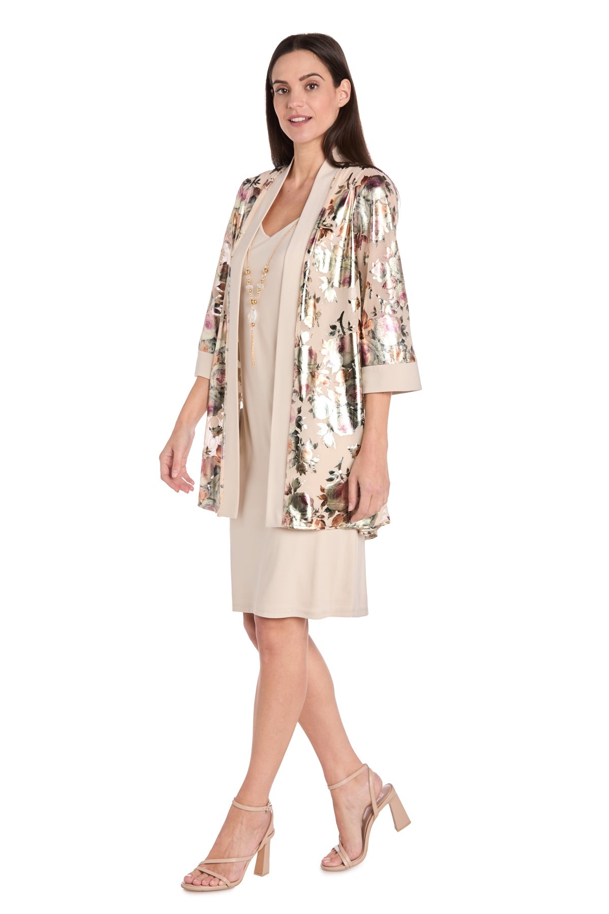 Cocktail Dresses Short Print Midi Cocktail Dress R&M Richards 3872 Champagne/Rose
