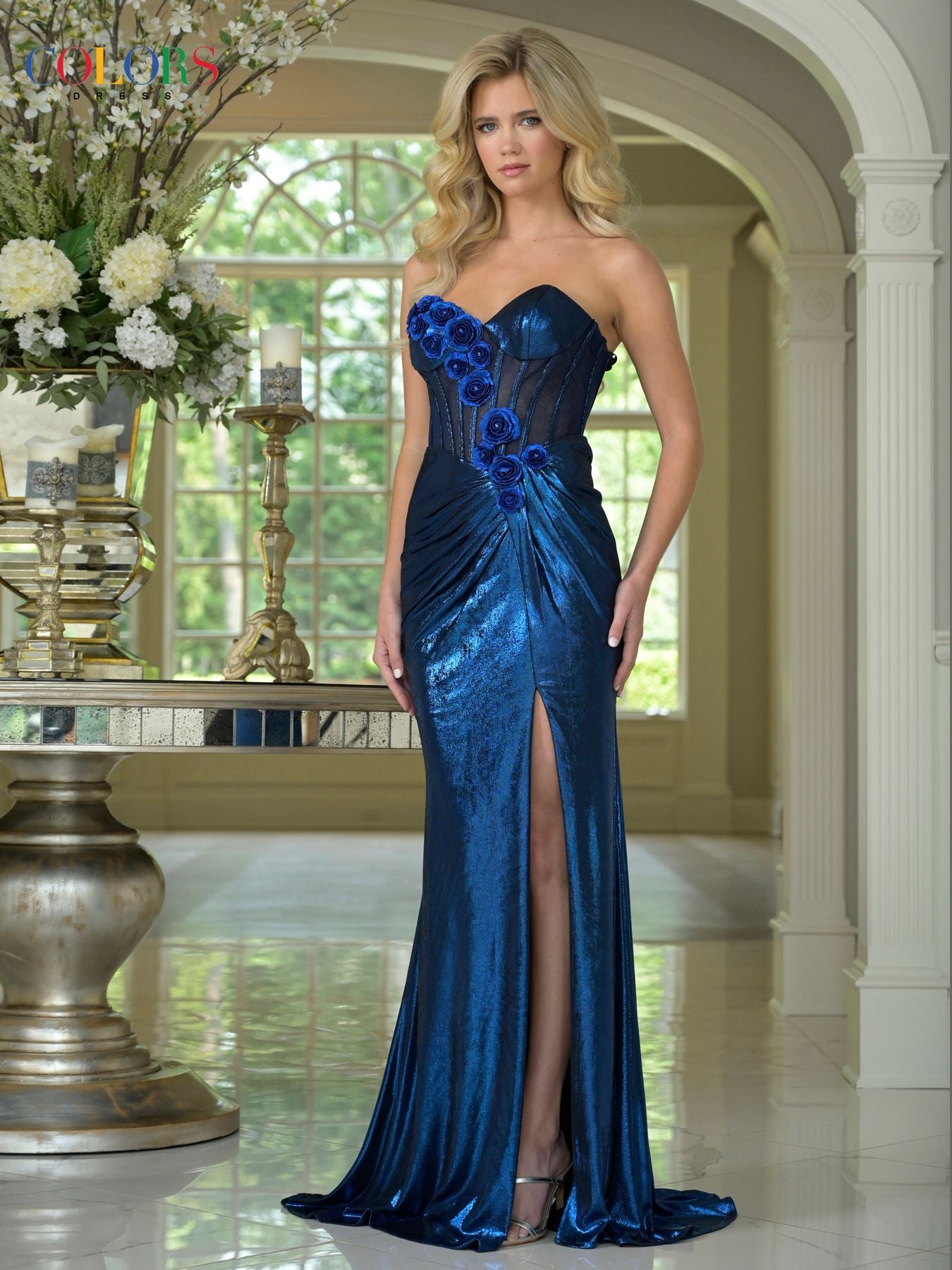 Prom Dresses Fitted Long Formal Floral Applique Prom Dress Teal