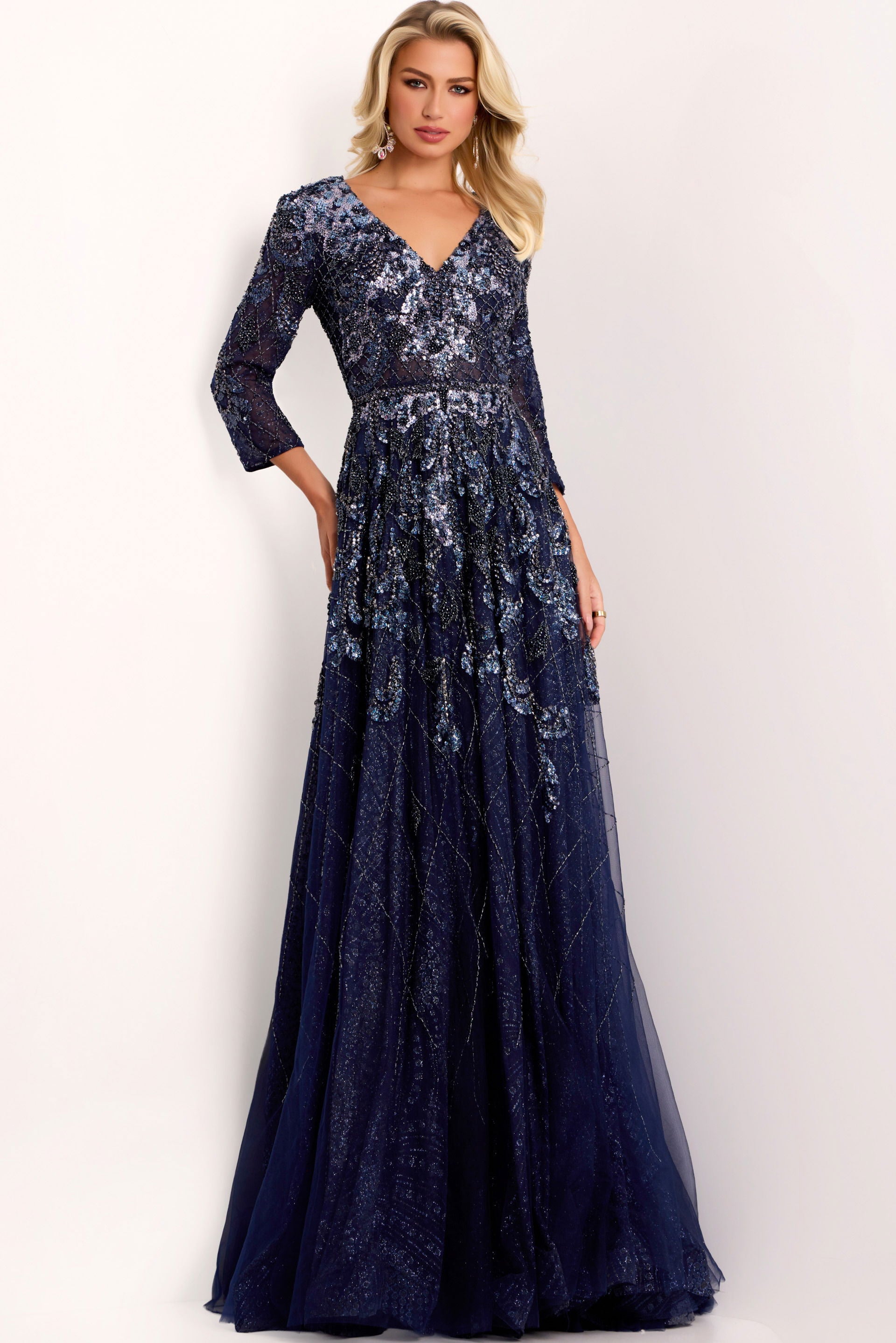 Mother of the Bride Dresses Sequin Long Formal Evening Mother of the Bride Dress Jovani 38756 Navy