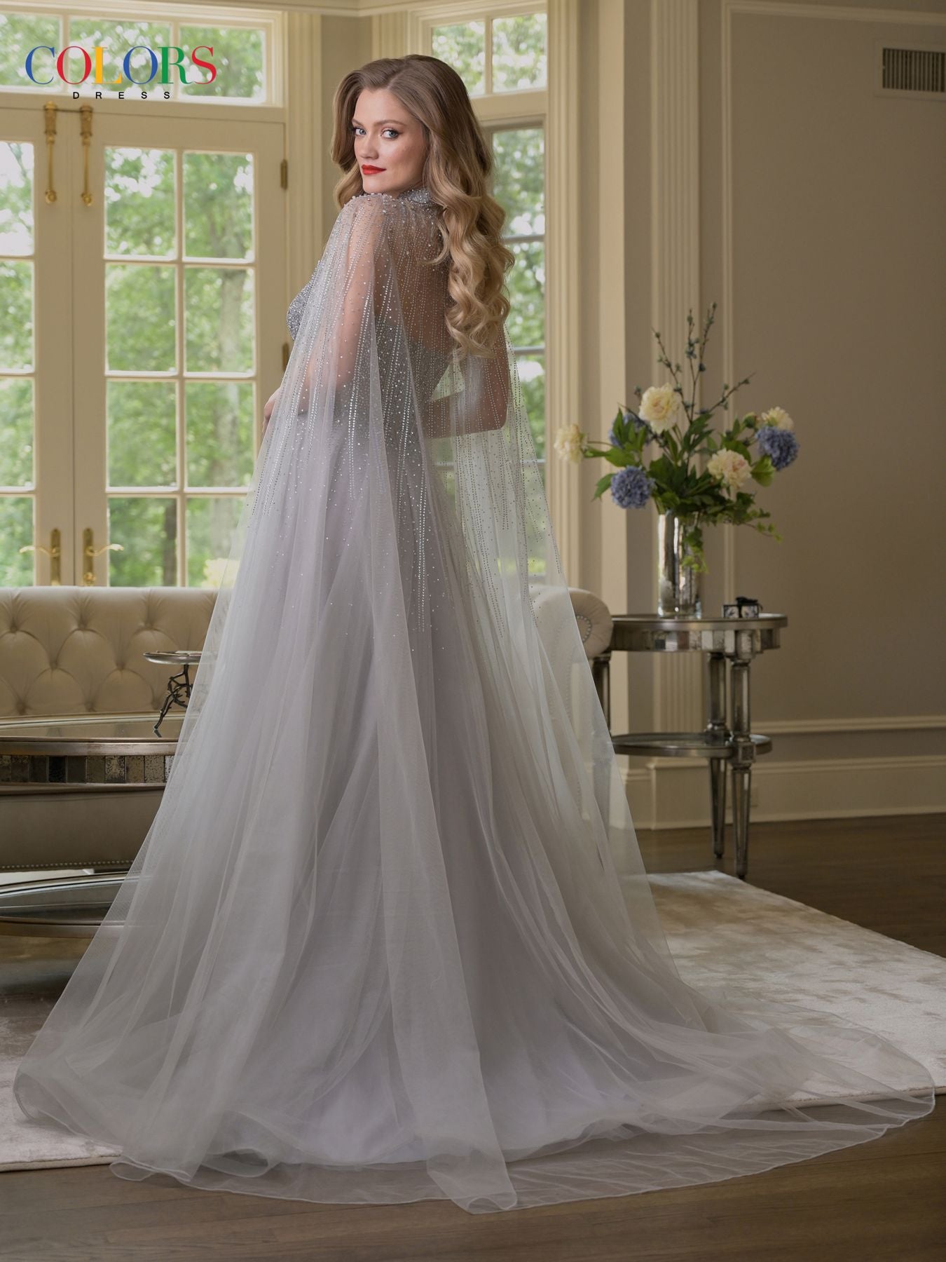 Prom Dresses Long Cape Ball Gown Corset Formal Prom Dress Silver