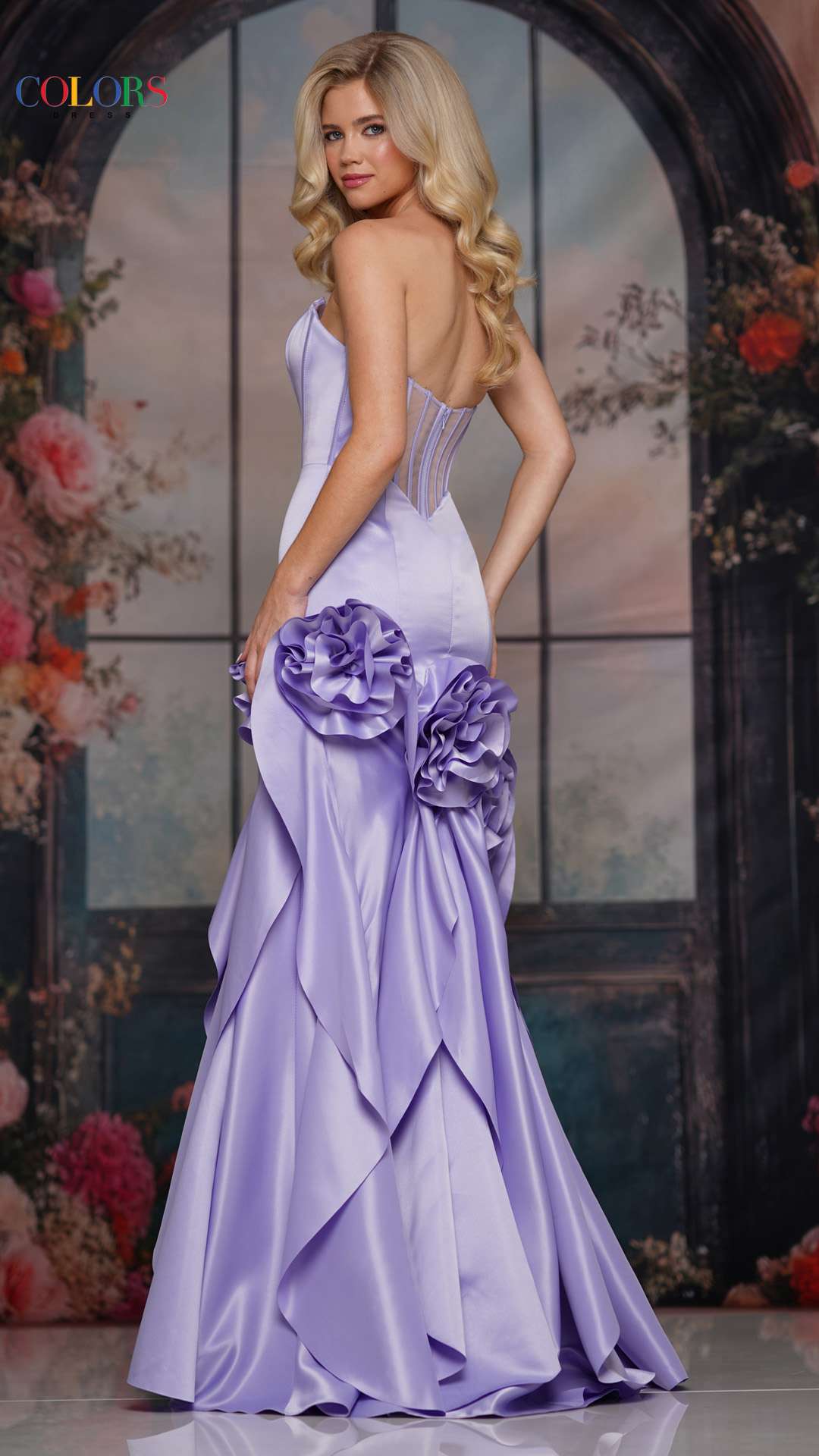 Prom Dresses 3D Floral Ruffle Long Prom Formal Dress Lavender