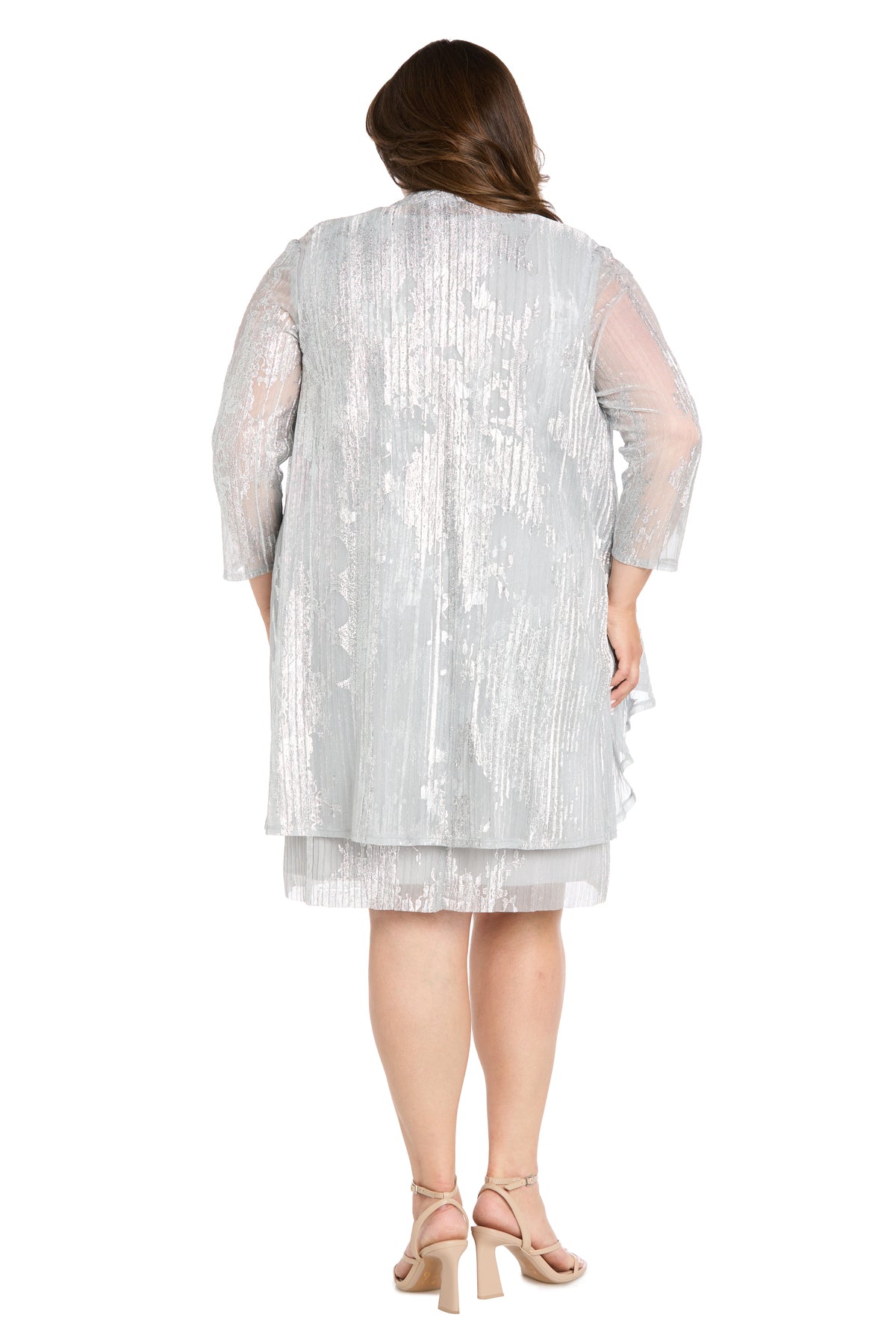 V-Neck Short Shimmer Cocktail Dress by R&M Richards 3880RW in Silver