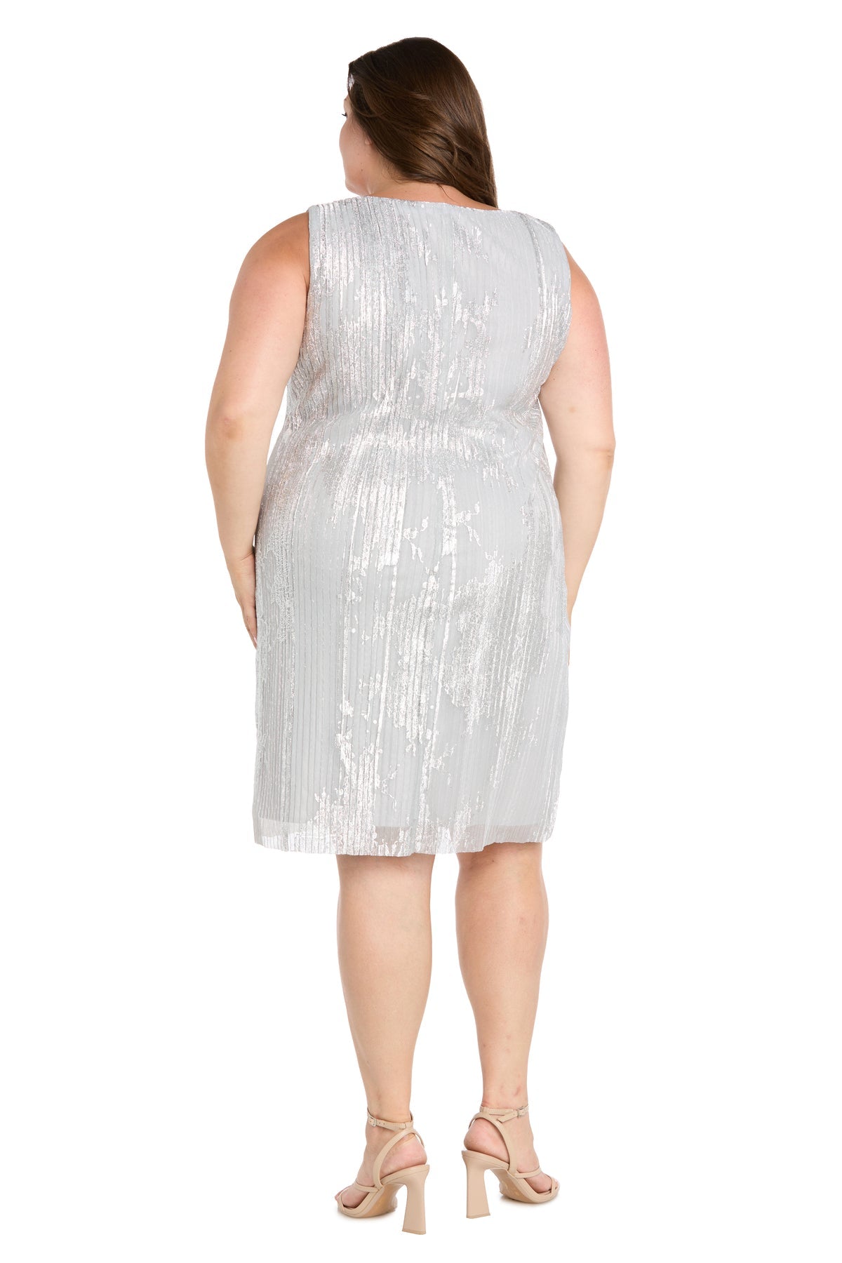 V-Neck Short Shimmer Cocktail Dress by R&M Richards 3880RW in Silver