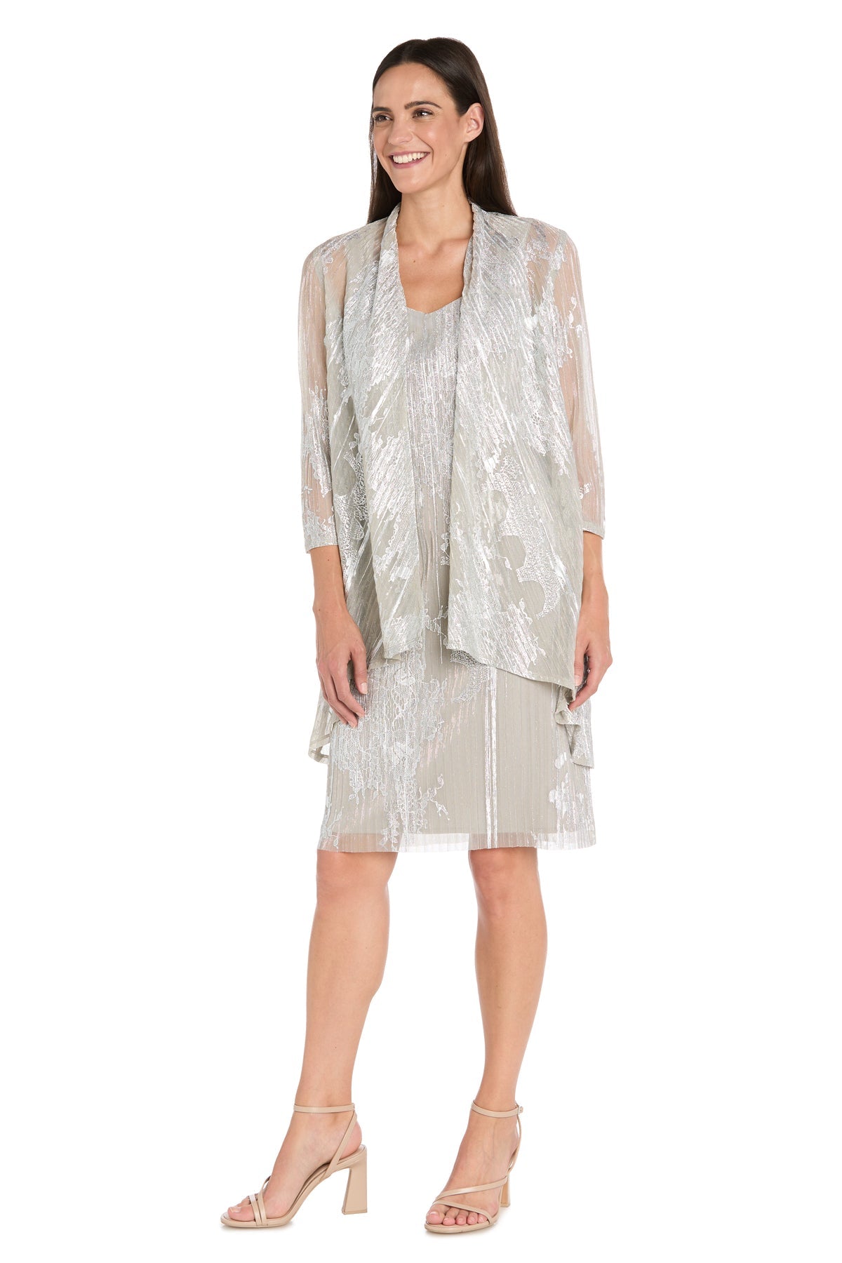 Scoop Neck Knee-Length Metallic Cocktail Dress by R&M Richards 3880R in Champagne