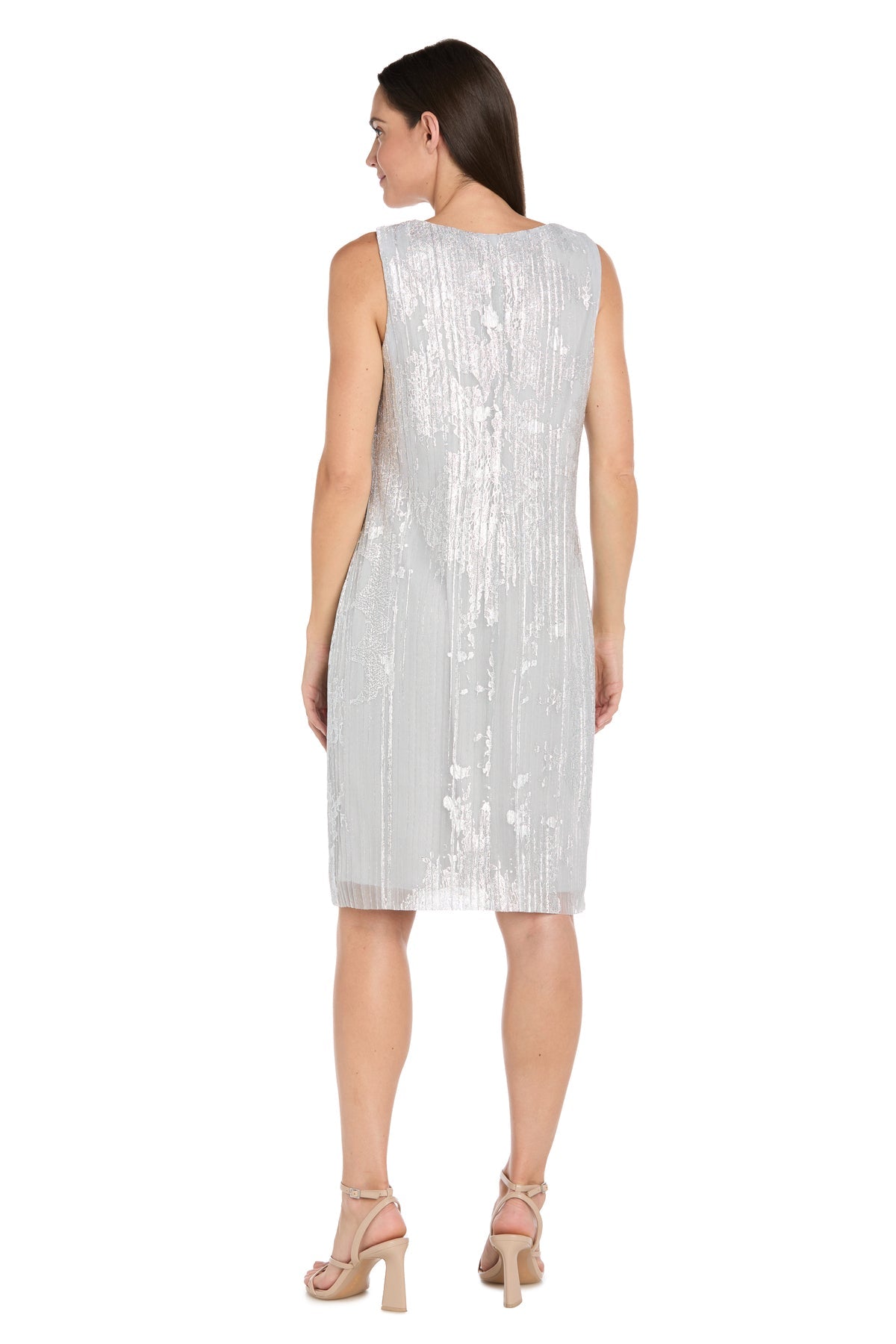 Scoop Neck Knee-Length Metallic Cocktail Dress by R&M Richards 3880R in Silver