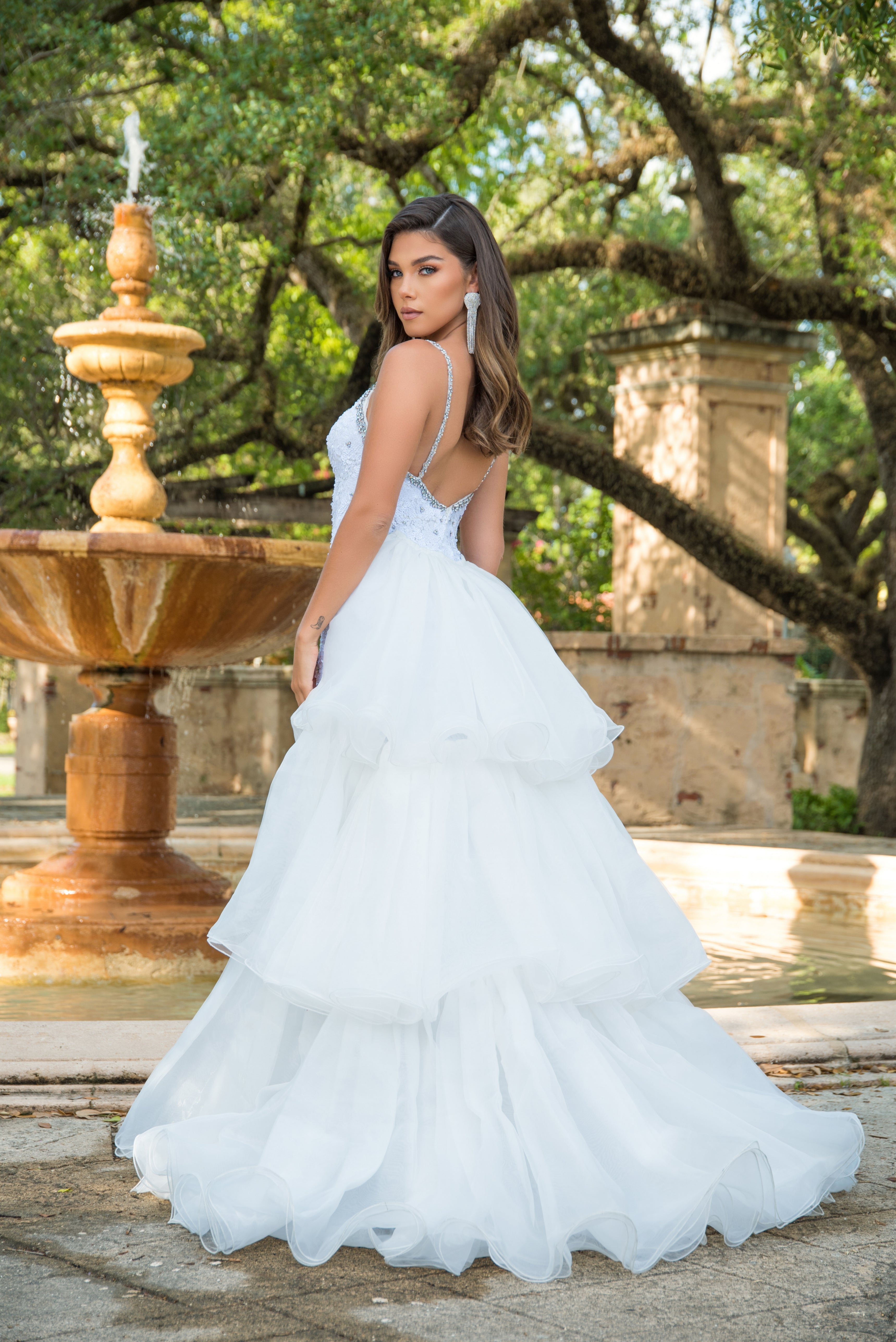 Prom Dresses Formal Sequin Prom Long Tiered Back Panel Dress White