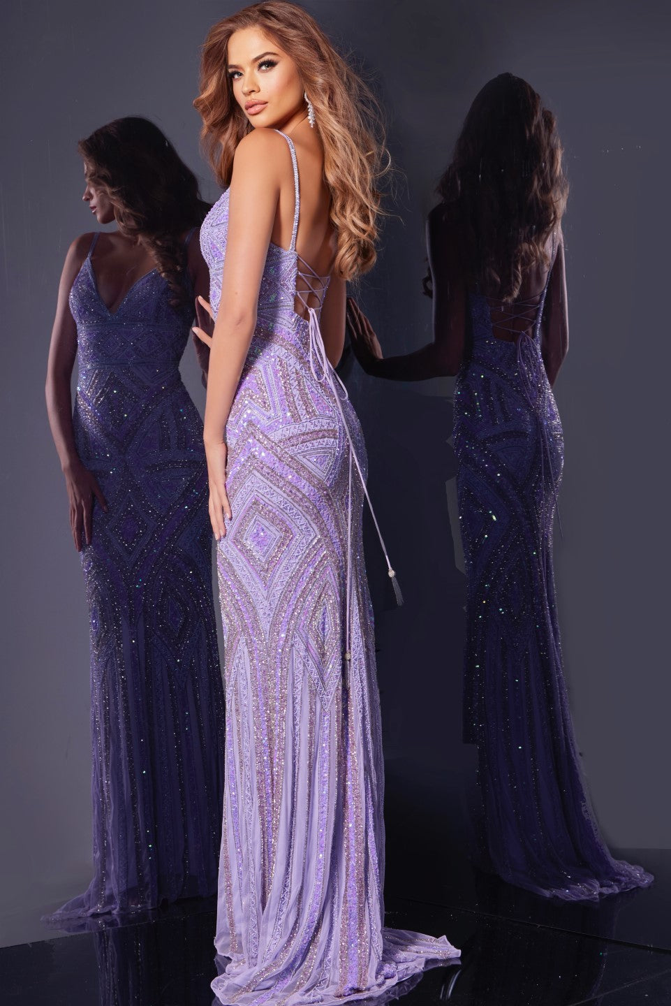 Prom Dresses Fitted Long Formal Evening Sequin Prom Dress Lilac/Silver