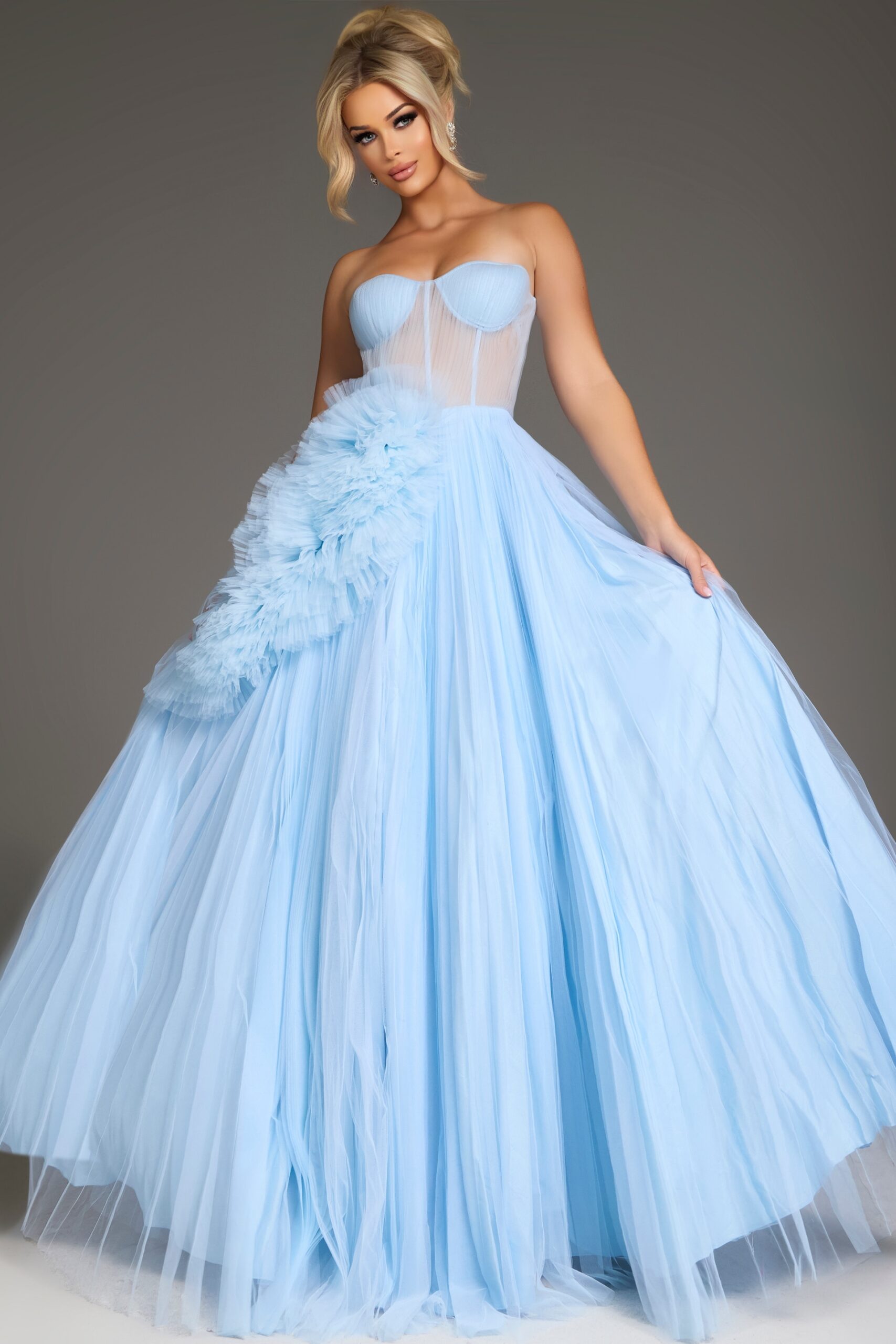 Prom Dresses Long Ball Gown Floral Corset Prom Dress Pale/Blue