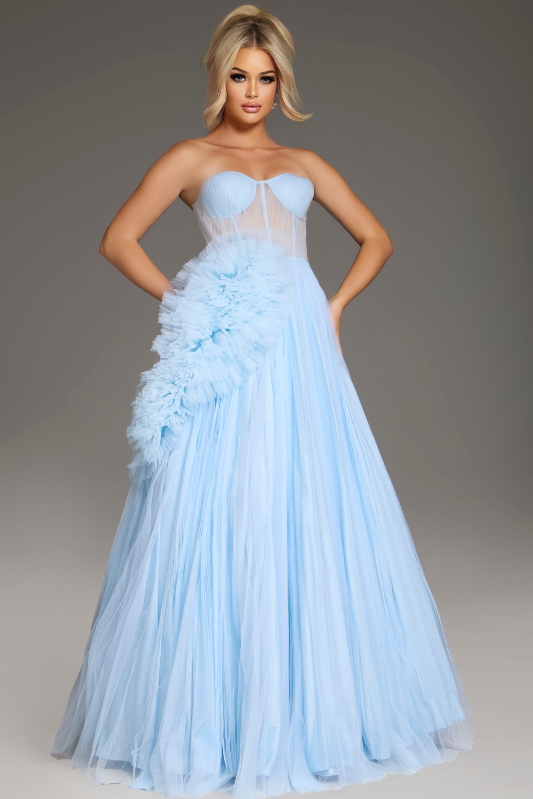 Prom Dresses Long Ball Gown Floral Corset Prom Dress Pale/Blue