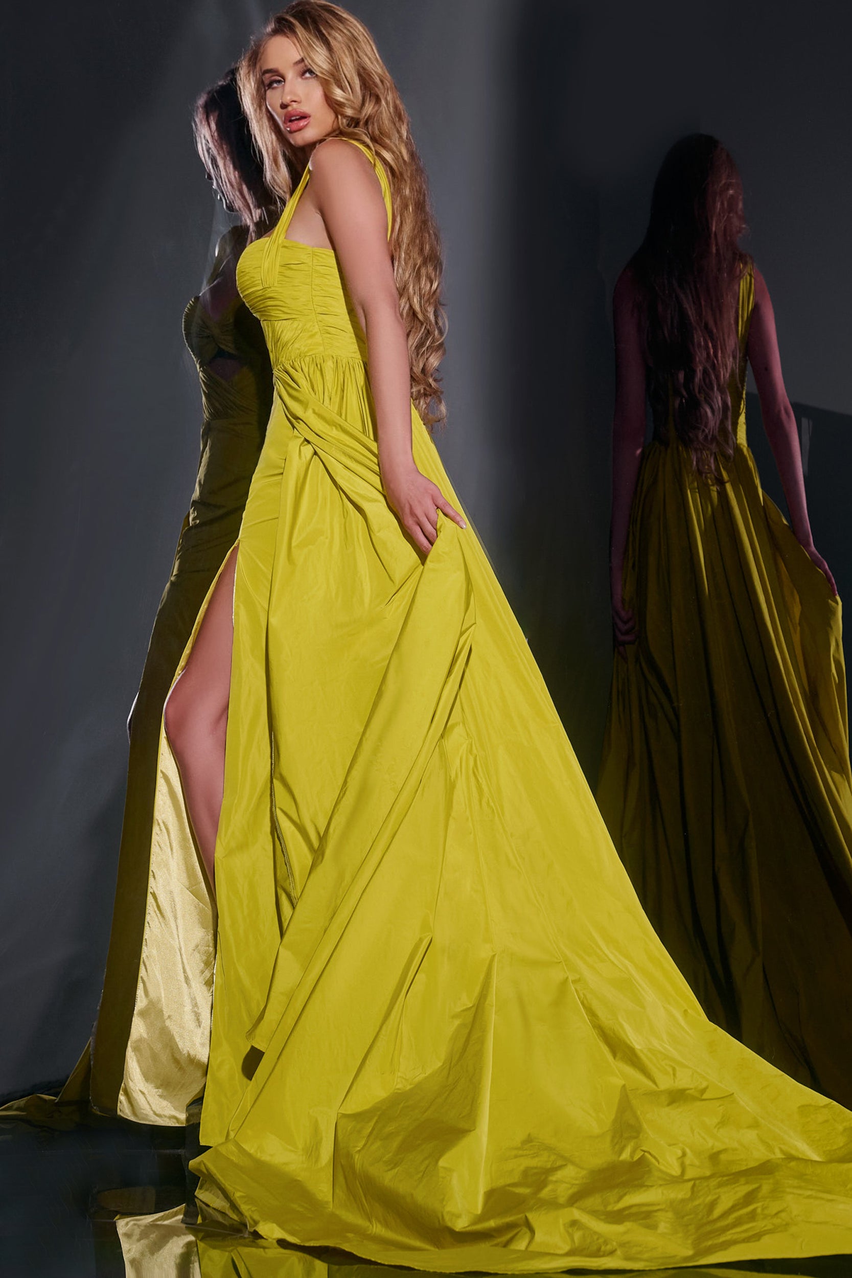 Prom Dresses Long Formal Slit Prom Ball Gown Lime