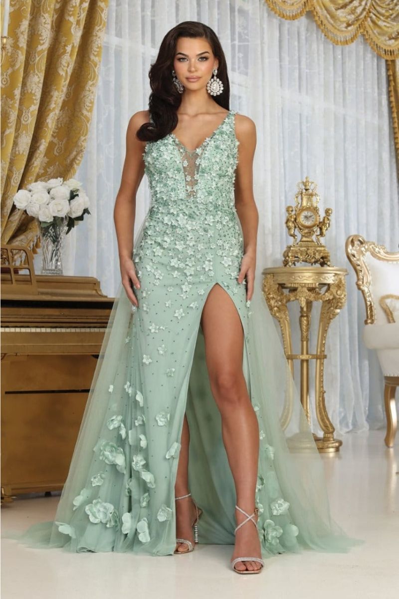 V-Neck Floor-Length Tulle Prom A-Line May Queen RQ8031