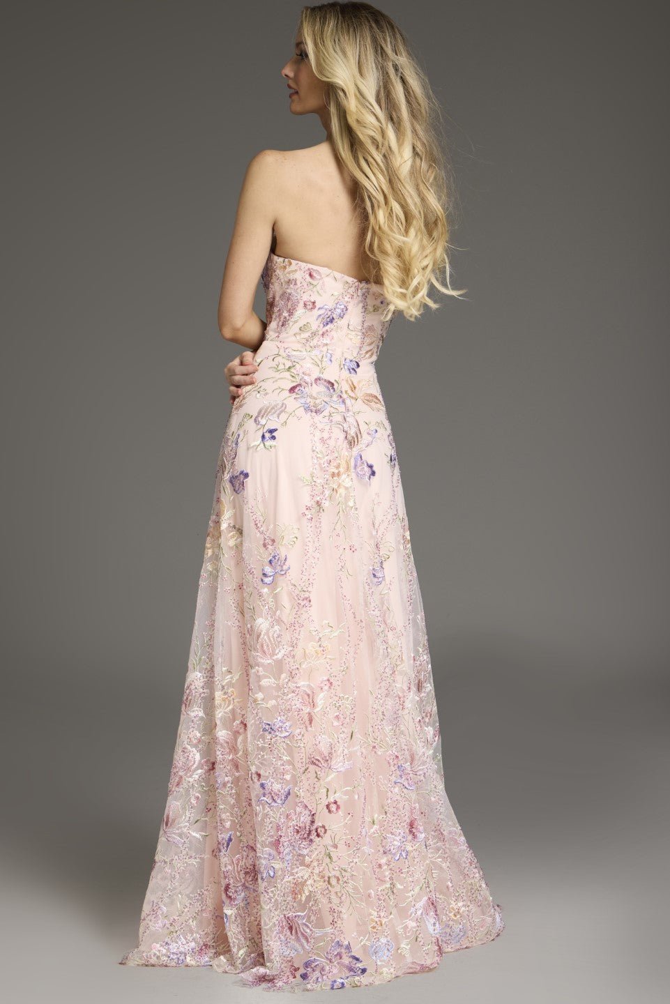 Formal Dresses A Line Long Floral Evening Formal Prom Dress Pink