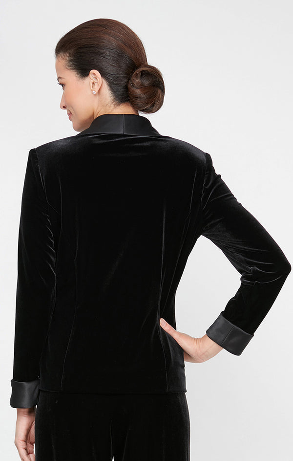 Black/Black V Neck Hip Length Velvet Formal Top Alex Evenings 3915747