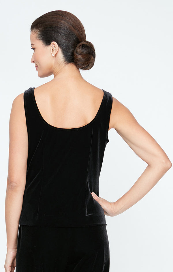 Black/Black V Neck Hip Length Velvet Formal Top Alex Evenings 3915747