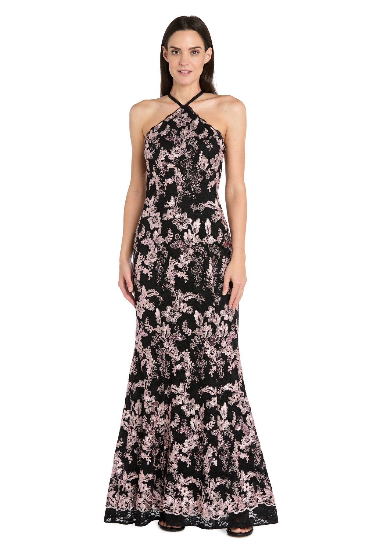 Prom Dresses Floral Formal Long Prom Dress Black/Blush