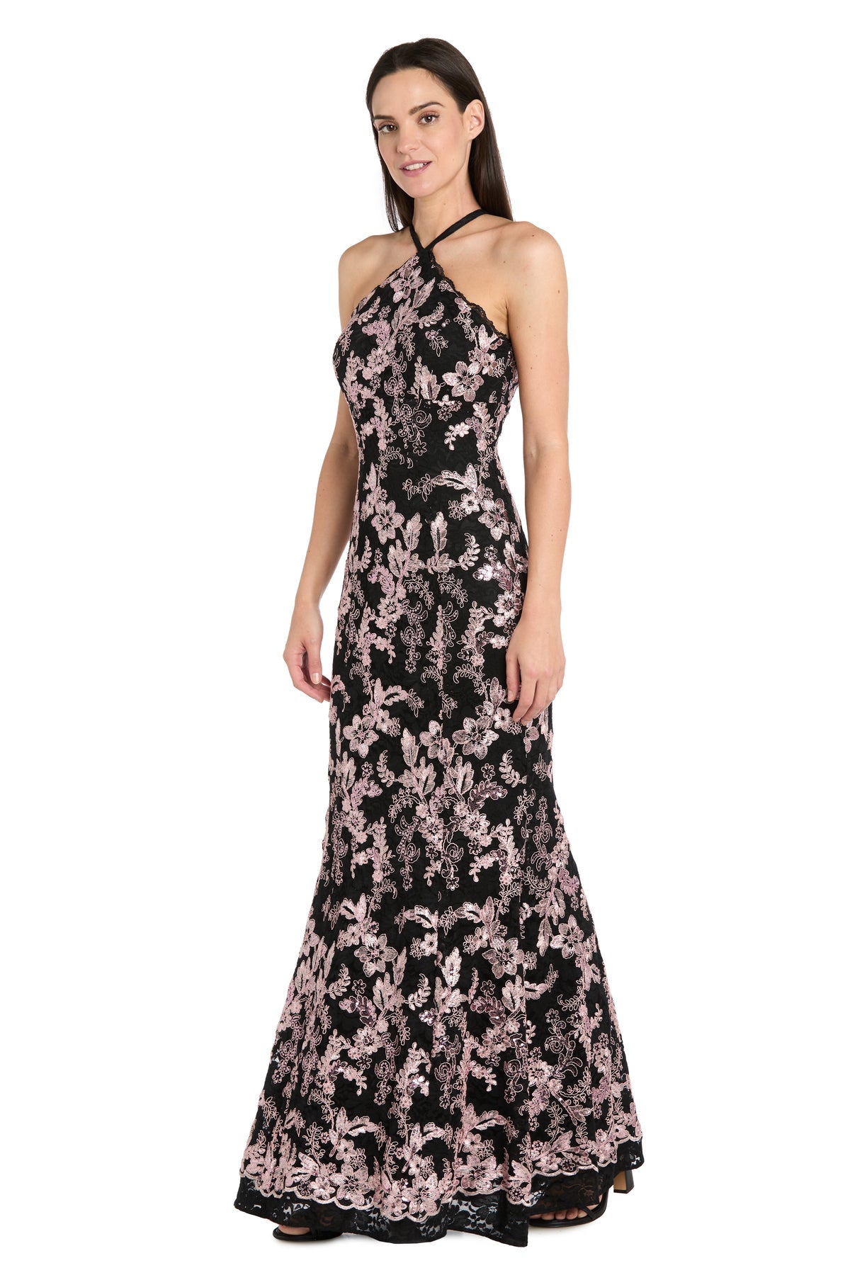 Prom Dresses Floral Formal Long Prom Dress Black/Blush