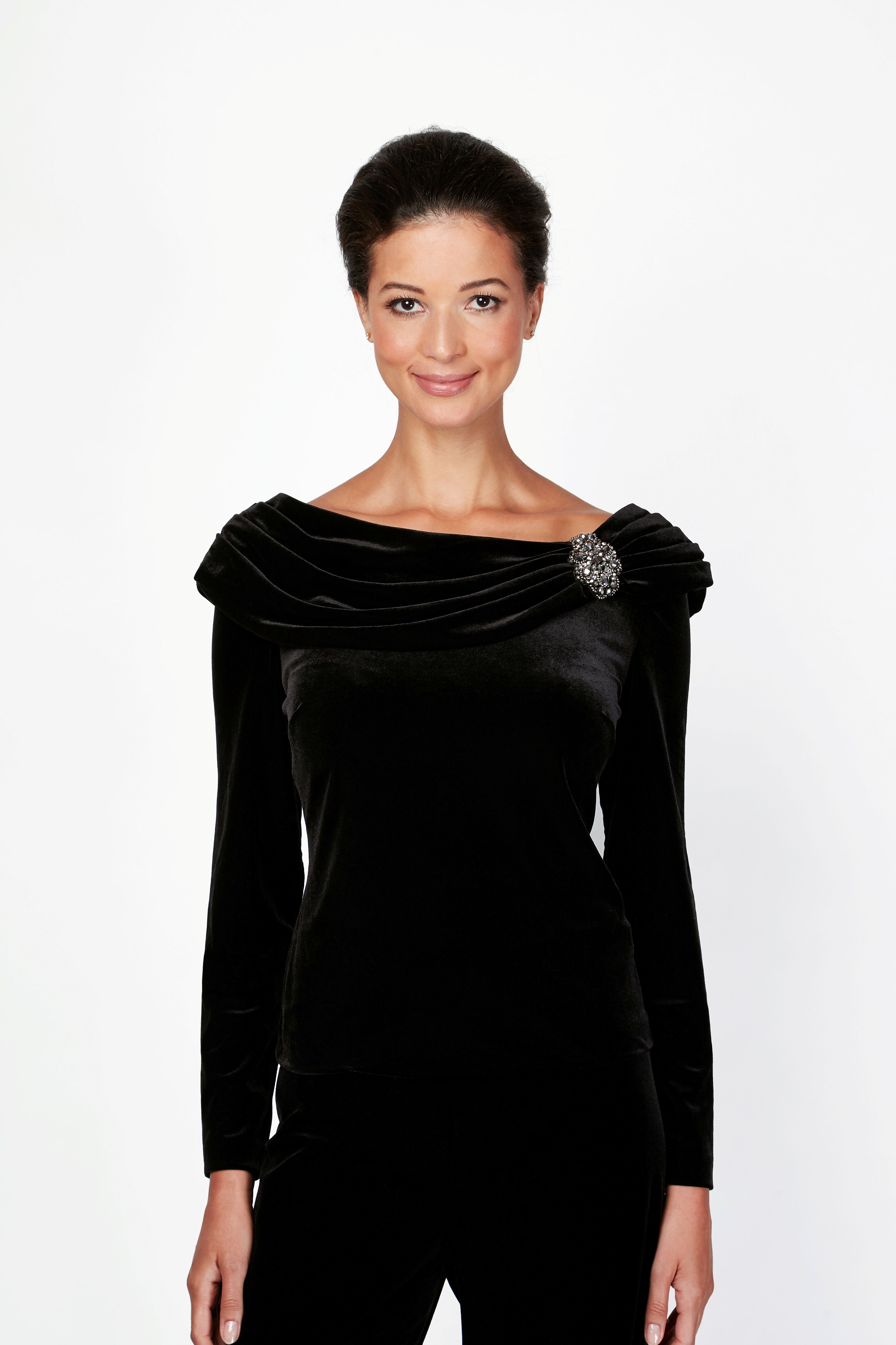 Top Long Sleeve Velvet Formal Top Black
