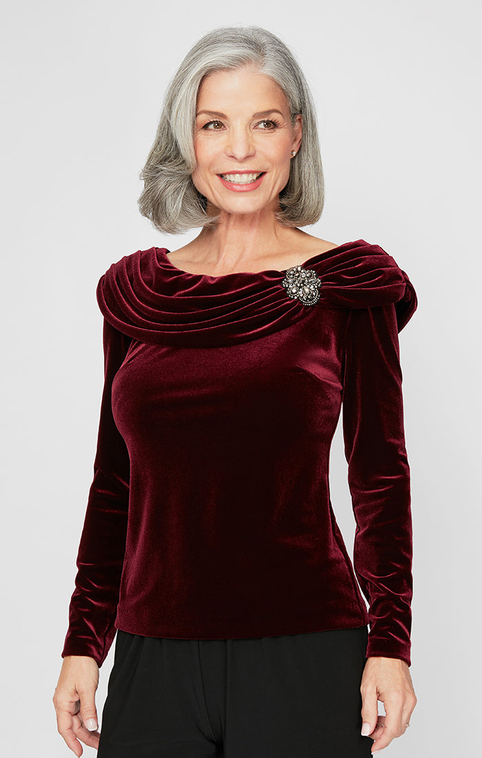 Top Long Sleeve Velvet Formal Top Wine