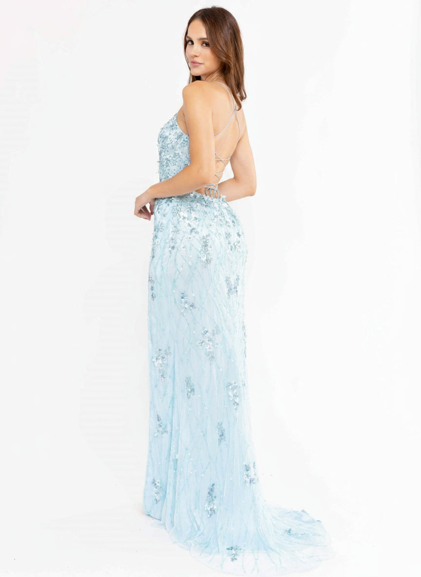Prom Dresses Long Fitted Sequins Formal Prom Dress Powder Blue